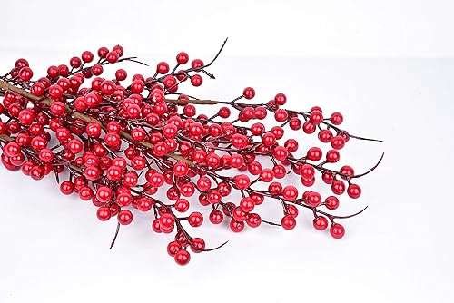 Miniatura 2 de LSKYTOP 4 tallos artificiales de bayas rojas de 18 pulgadas, bayas de acebo de Navidad para decoración de árbol de Navidad, manualidades