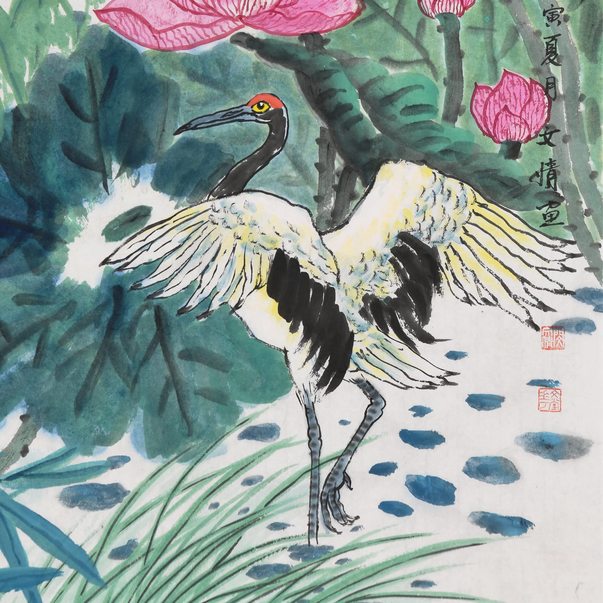 ◇中国美術◇ 5622QN&7 人間国宝 中国骨董 [青花通景満絵(周亜夫屯兵細柳営)紋梅