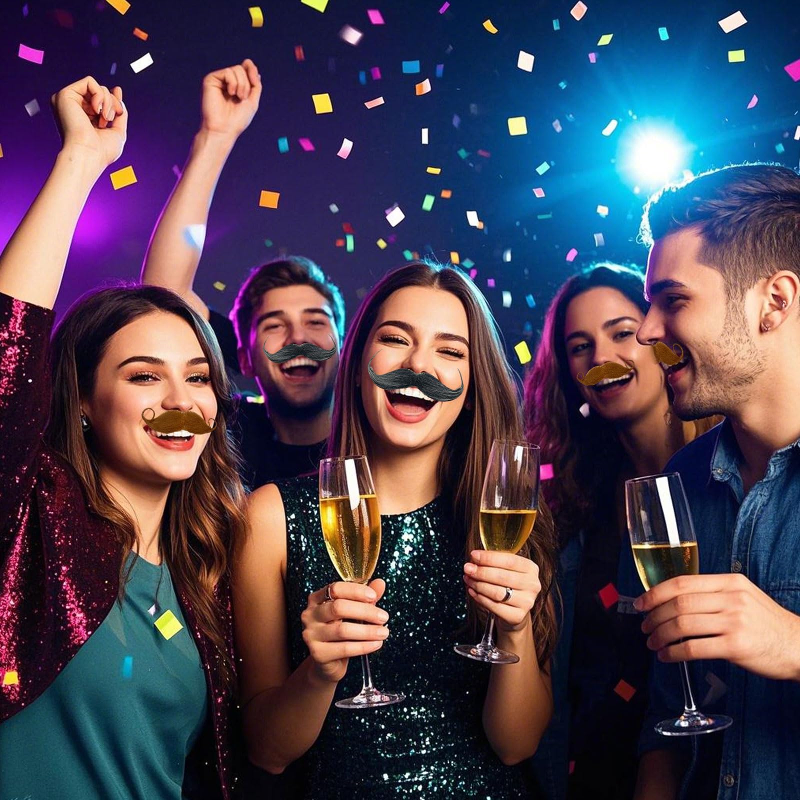 6 sztuk wąsów do przyklejenia, samoprzylepne, sznaucer do przyklejenia, sztuczne brody, do przyklejenia, klejone, na Halloween, karnawał, imprezę bożonarodzeniową (czarne, brązowe)