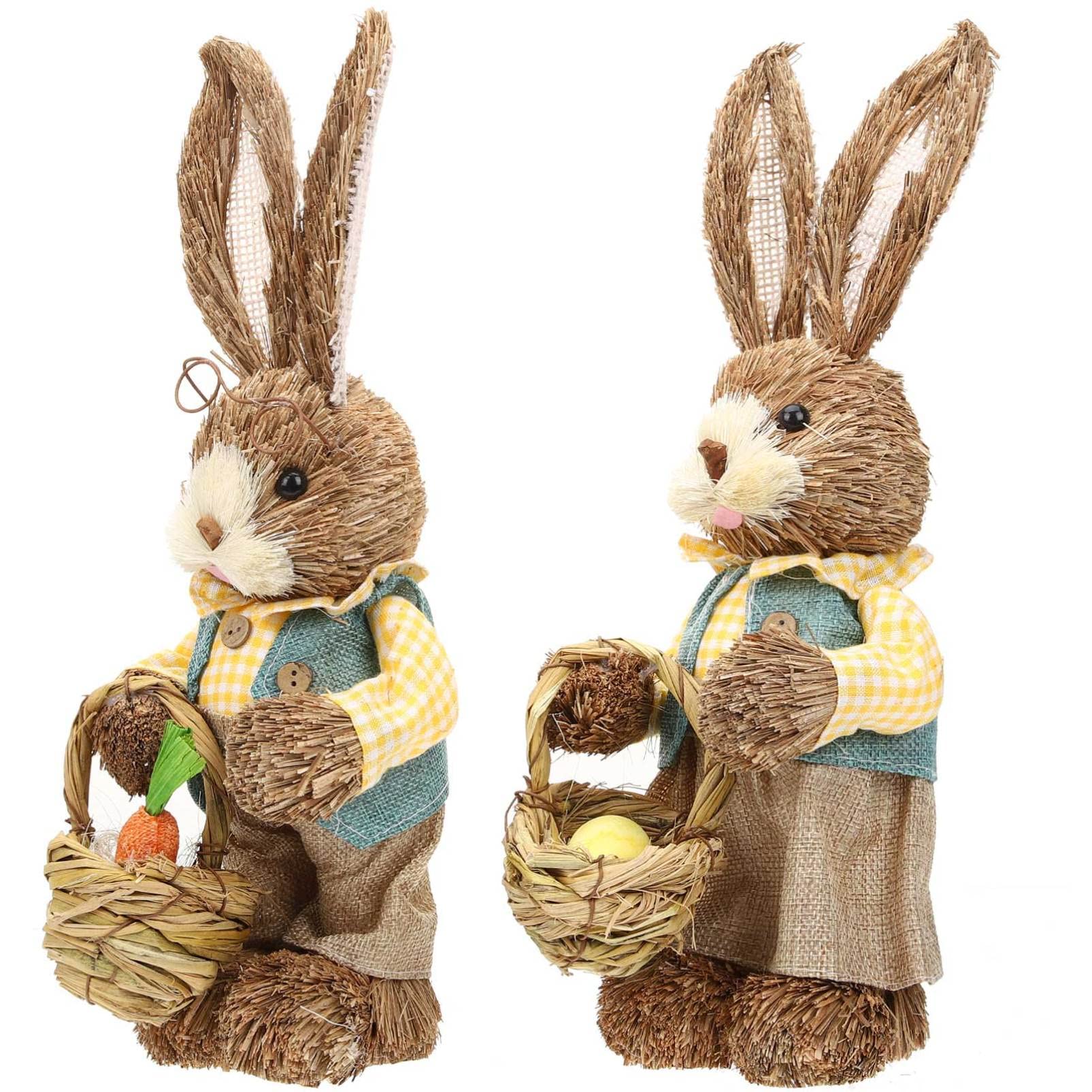 Didiseaon Coniglietti Pasquali di Paglia 2 Pezzi Decorazioni la Casa e Asilo Nido, Figurine a Forma di Coniglio 35cm, Realizzate a Mano in Paglia e Cotone, Decorazione Adorabile