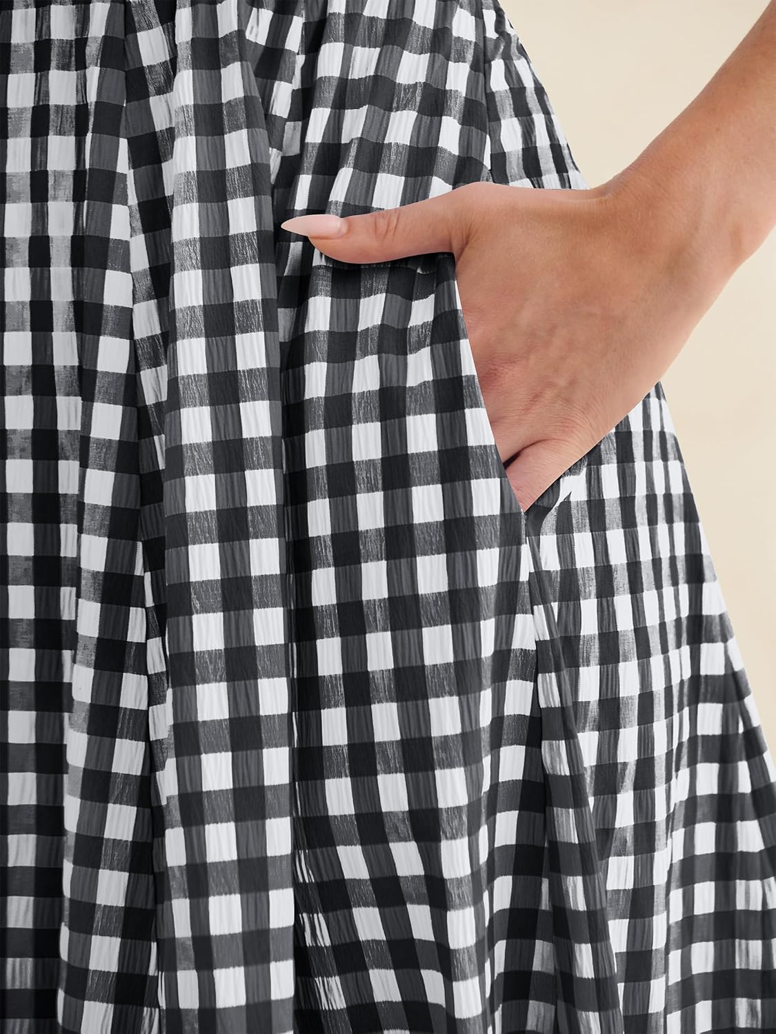 Caracilia Womens Summer Casual Gingham Plaid Midi Dress Sleeveless Square Neck Flowy Beach Vacation Sundress with Pockets - Image 6