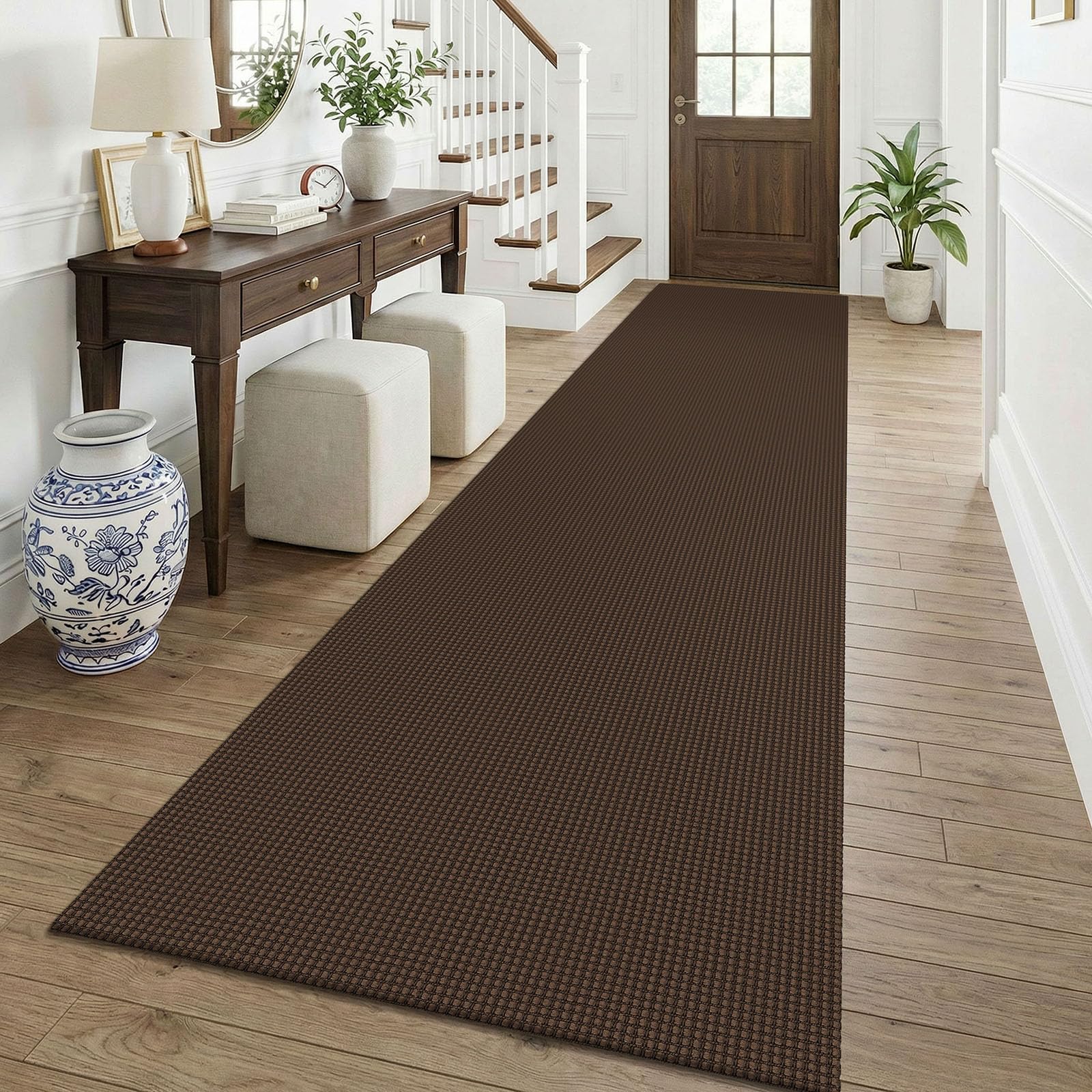 KOZYFLY Cotton 3x12 Runners Rugs for Hallway, Long Washable Runner Rug, Woven Non Slip Kitchen Runner, Braided Entryway Rug, Floor Carpet for Entry, Aisle, Hall, Brown/Dark Brown — image 1
