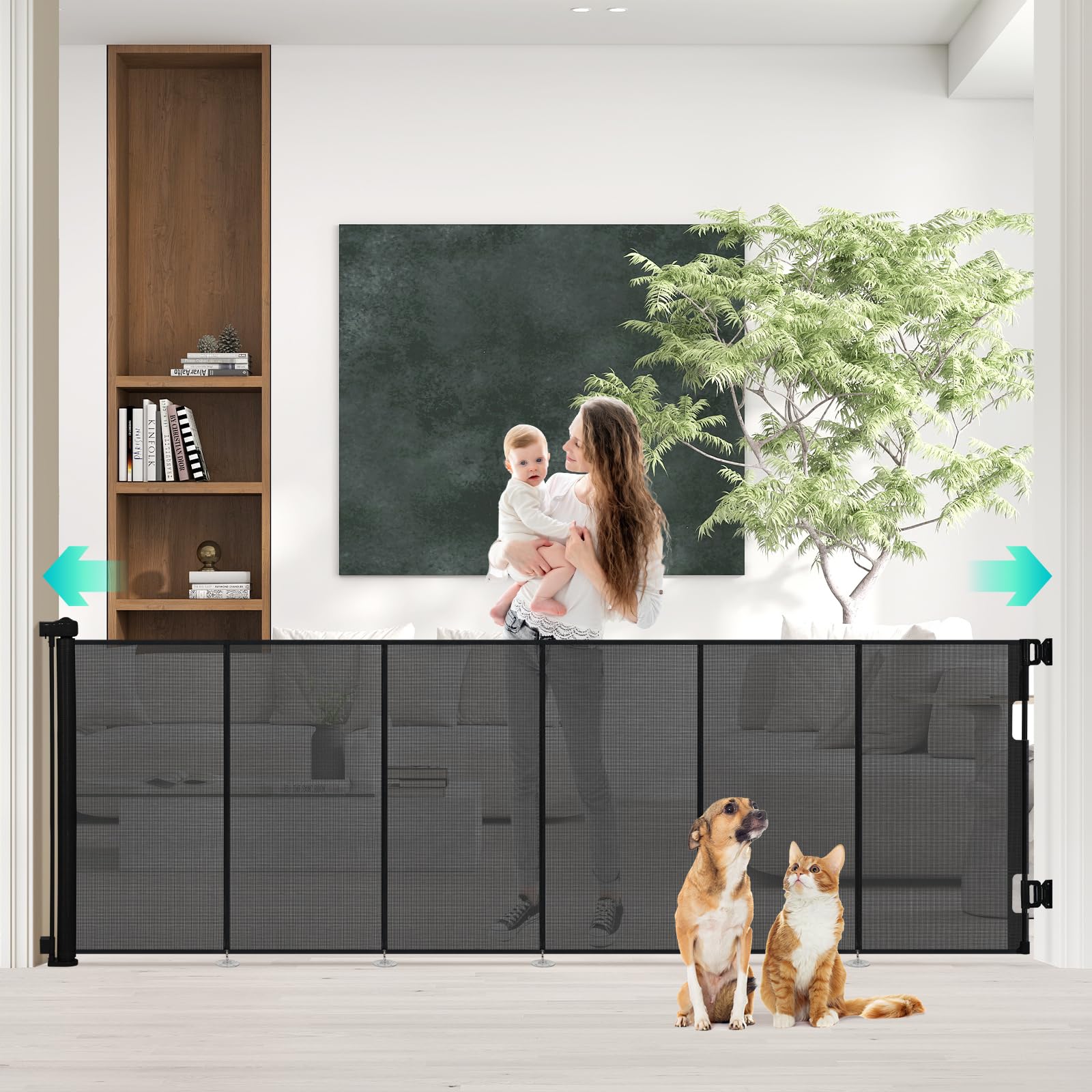 Retractable Baby Gate Extra Wide, 149” Wide x 41” Tall Mesh Dog Gates for Stairs & Doorways, Pet Dog Fences One-Hand Operation Child Safety Gate for Indoor or Outdoor, Easy Installation, Black