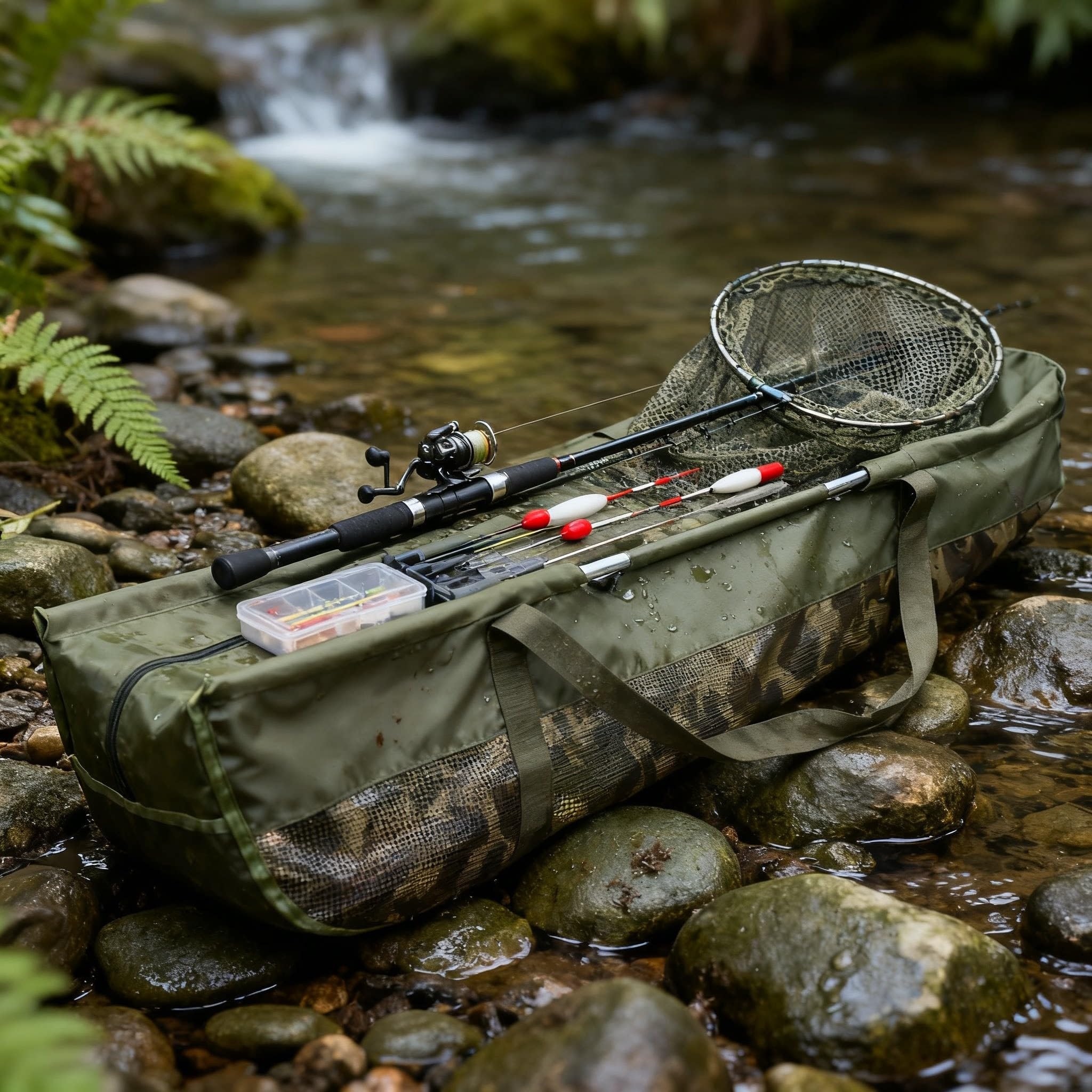 Borsa da pesca pieghevole resistente, in tessuto Oxford 600D, con righello integrato per spigola, carpa, sacco di misurazione portatile, 117 x 40 x 35 cm