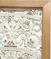 Vista 5 de XIAOAIKA Decoración de pared tallada bohemia, paneles blancos envejecidos antiguos de 31.5 pulgadas, escultura decorativa tallada a mano para sala