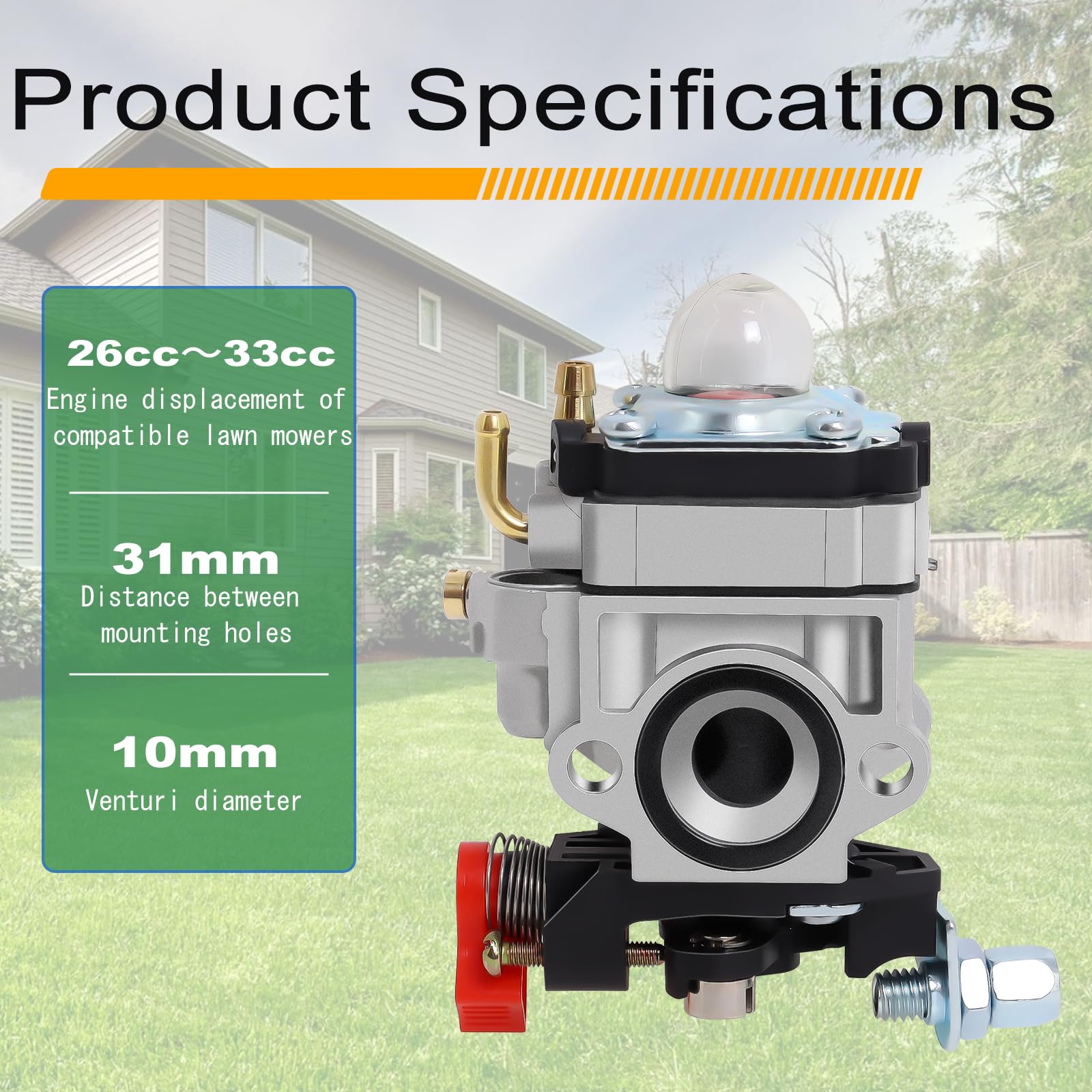 Carburateur Compatible avec Walbro Type WYJ 26cc-33cc Débroussailleuses et Tondeuses à Gazon avec Entretoise de Pompe Primaire Ensemble de Tuyaux de Carburant Déplacement par Poweka