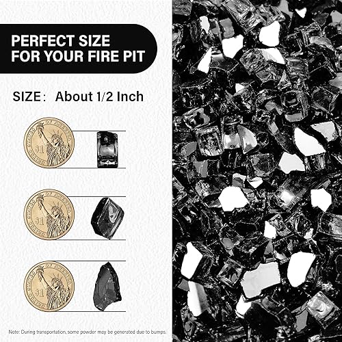 Miniatura 2 de NUPICK Vidrio de Fuego de 10 Libras, Vidrio de Fuego Reflectante de 12 Pulgada, Compatible con Vidrio para Hoguera y Vidrio de Chimenea, Negro