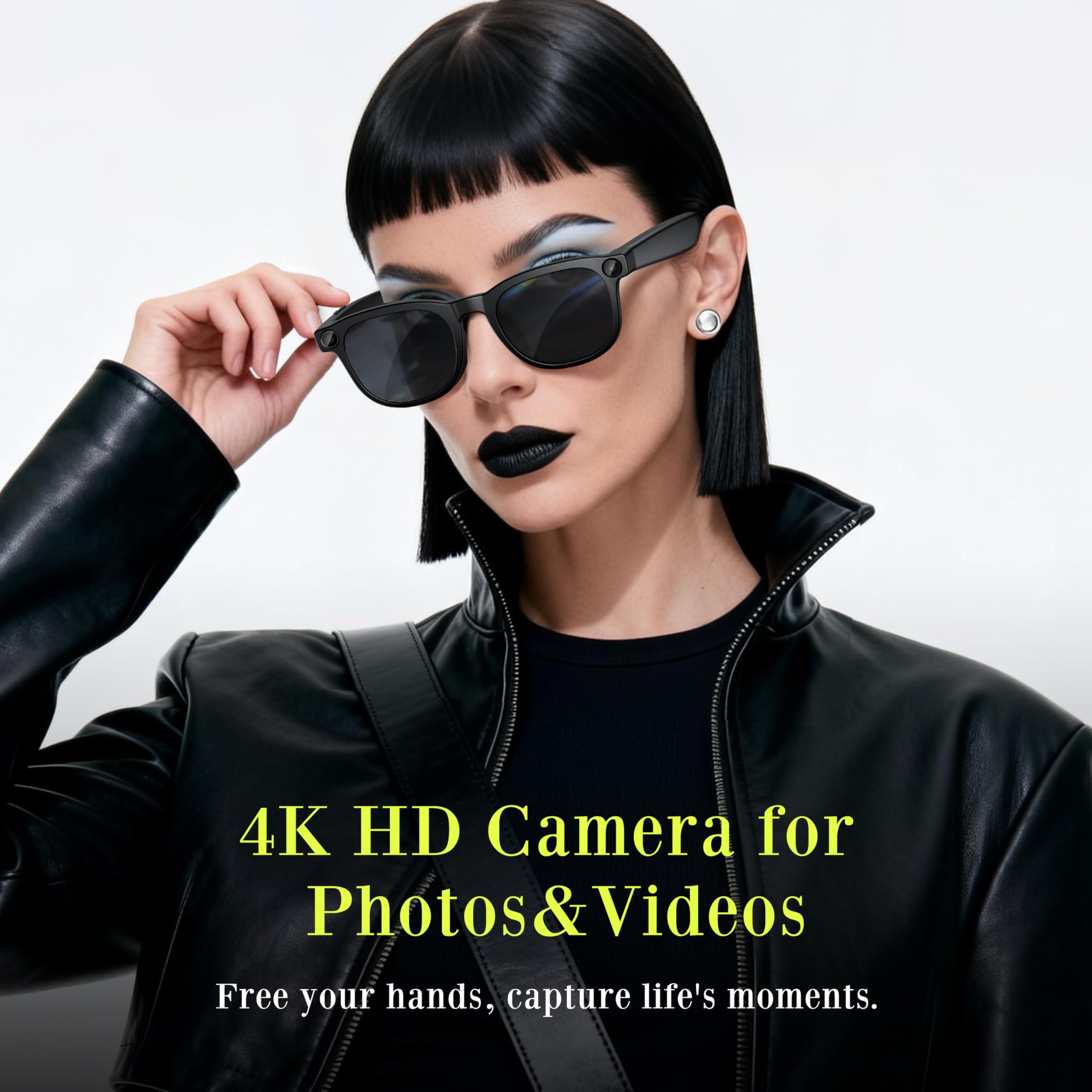 Dernières lunettes intelligentes avec caméra 4K, enregistrement vidéo mains libres, audio à oreille ouverte et connexion Bluetooth pour vlog, conduite, plein air, vie quotidienne, noir