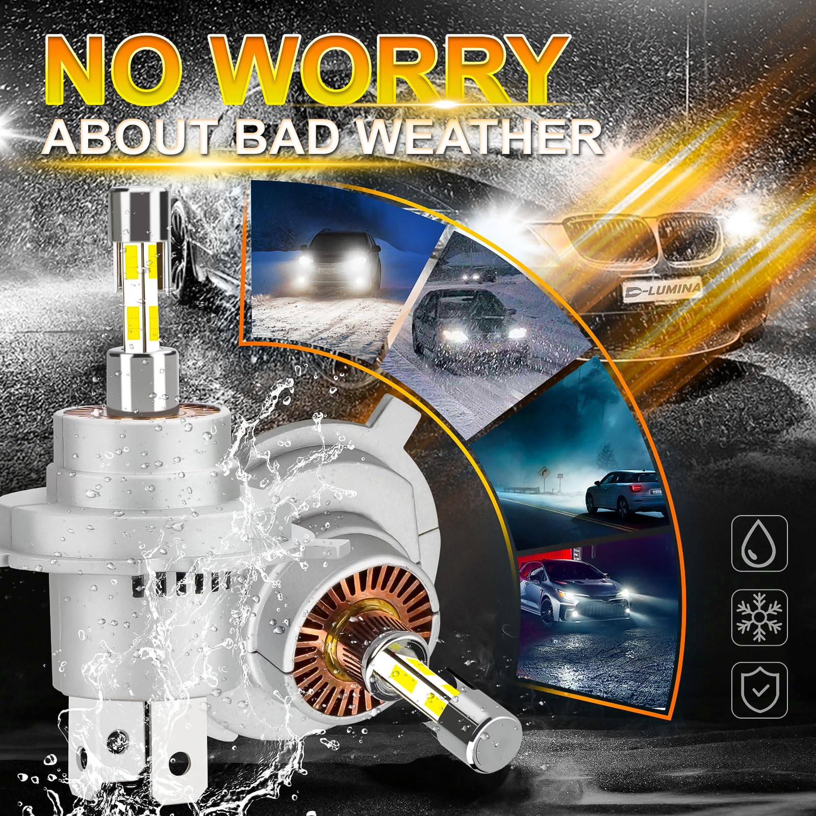 D-Lumina Ampoule LED H4 360° éclairage, 100W 16000 LM,Lampe pour led h4 Voiture 12V Blanc 6500K, kit de Phares 500% Super Lumineux de Remplacement pour Halogène