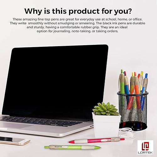 Miniatura 5 de Lortek 50 bolígrafos ecológicos para escribir, punta media, tinta negra para tomar notas, diario, planificadores, escuela, trabajo, hogar, hechos de