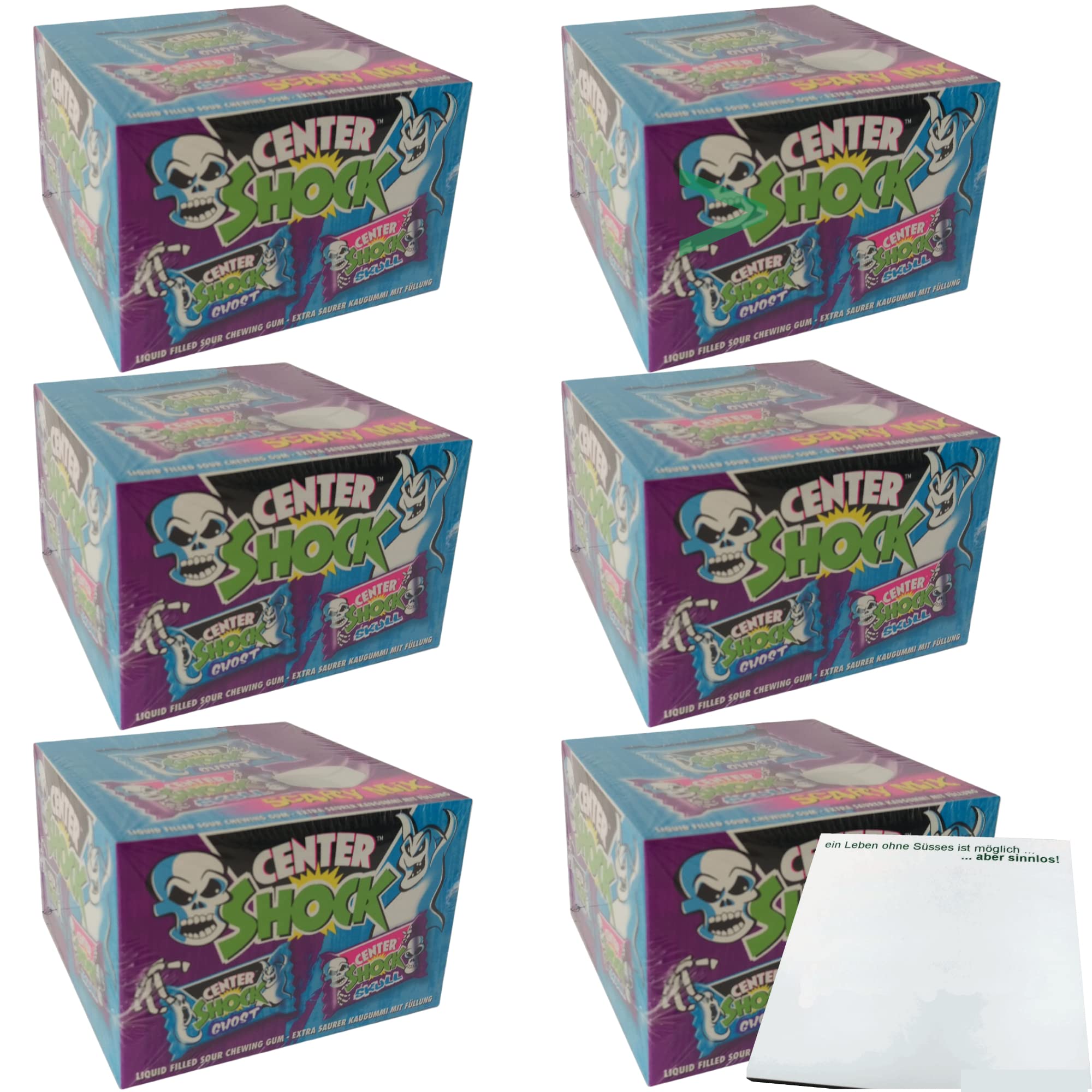 Center Shock Scary Mix Kaugummis extra sauer mit Füllung 600 Stück (6x400g Packung) + usy Block