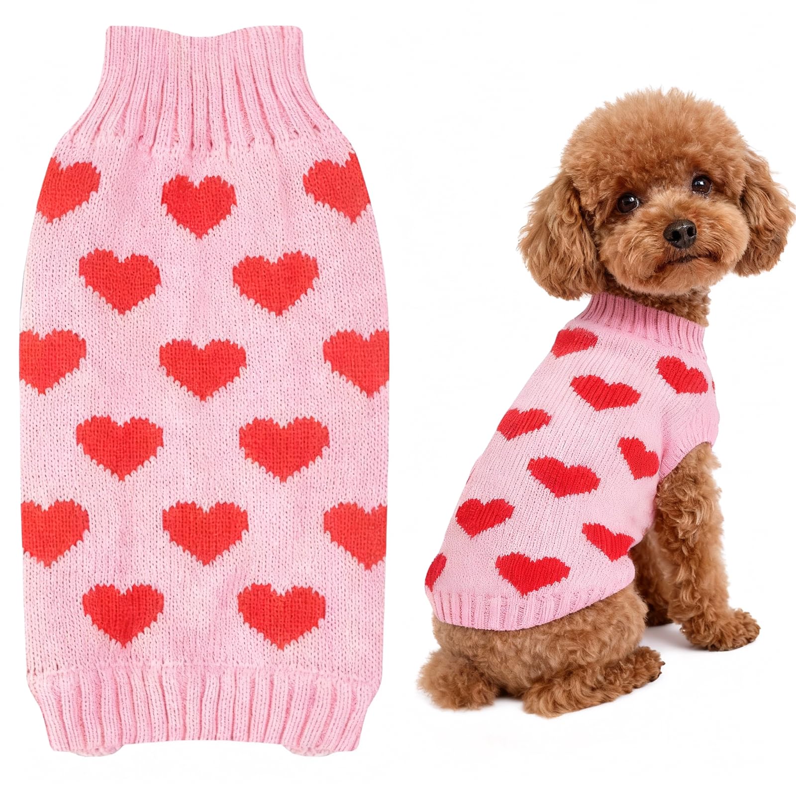 Heart Dog Jumper Dog Valentines Outfit Small Dogs Jumper Pink Dogs Jumpers Knitted Puppy Jumpers Warm Cat Sweater Holiday Comfortable Pet Clothes Pink M
