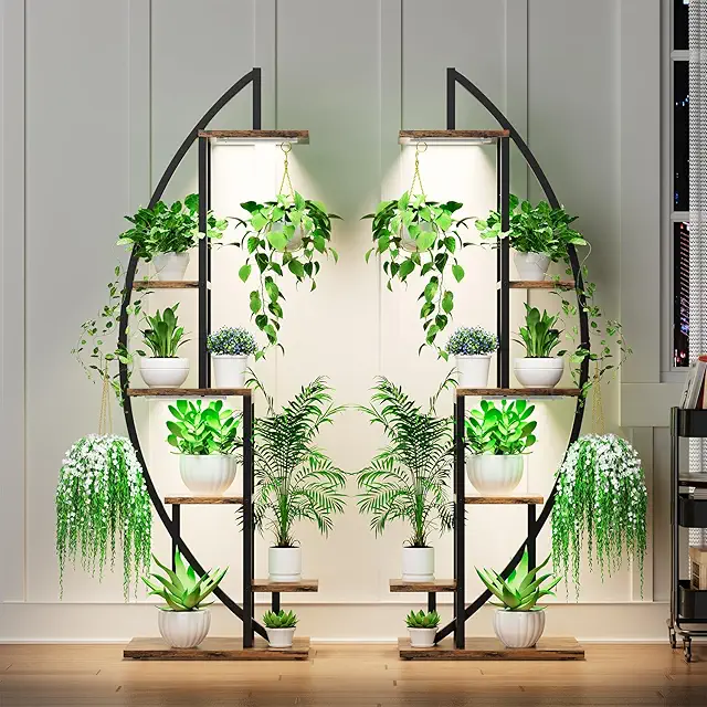 2-Pack 6-Tier Plant Stand with Grow Lights for Terrariums - 63" Tall Metal Shelf
