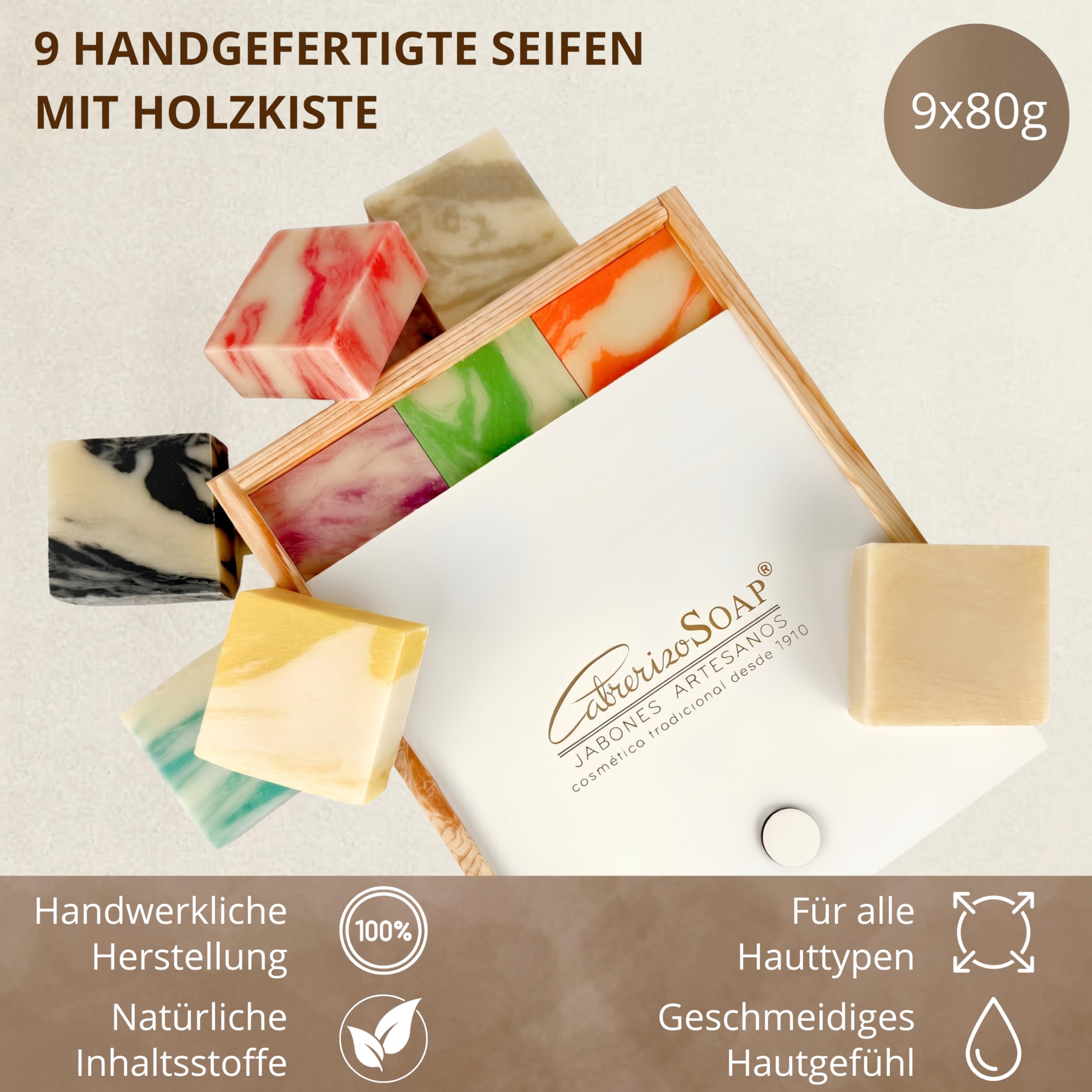 Kernseife Natur 9 x 80 g – Handgemachte Duschseife