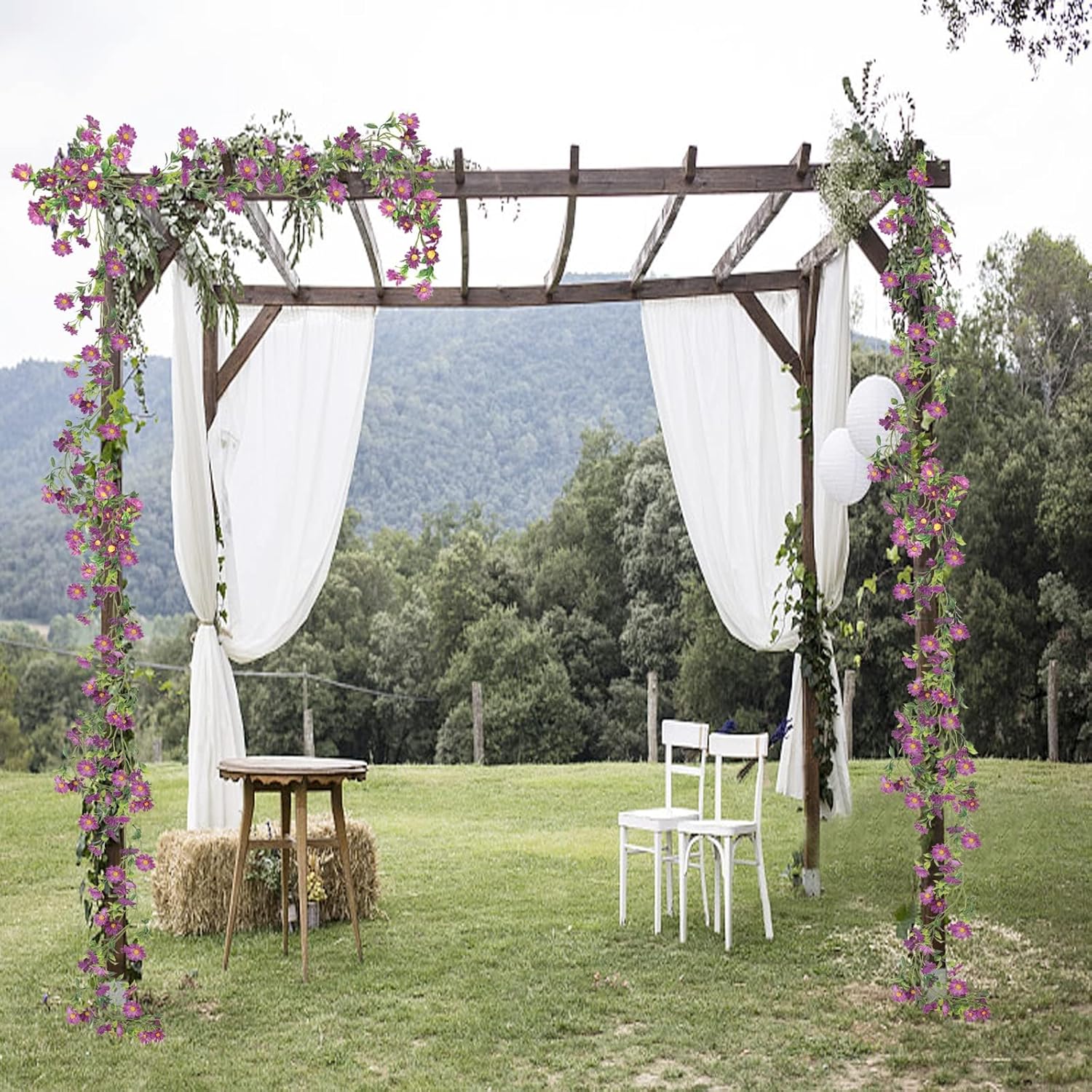 Purple Flower Garland Fake Vines Silk Artificial Daisy Purple Birthday Party Decorations Wisteria Flower Garland for Backdrop Bedroom Arch Wall Home Party Wedding Indoor Outdoor Cemetery Decor - Image 3