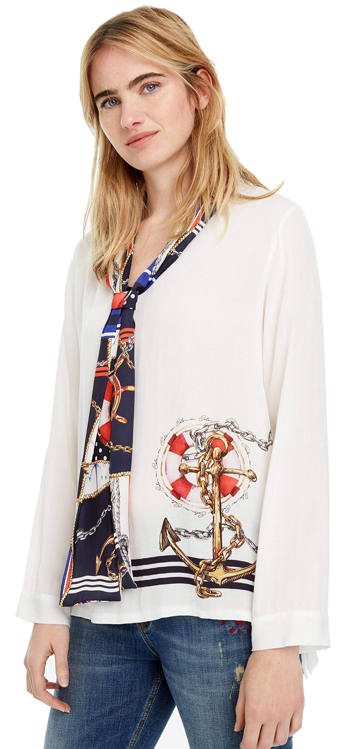 Desigual Blouse Blanche Marine Indira (S)