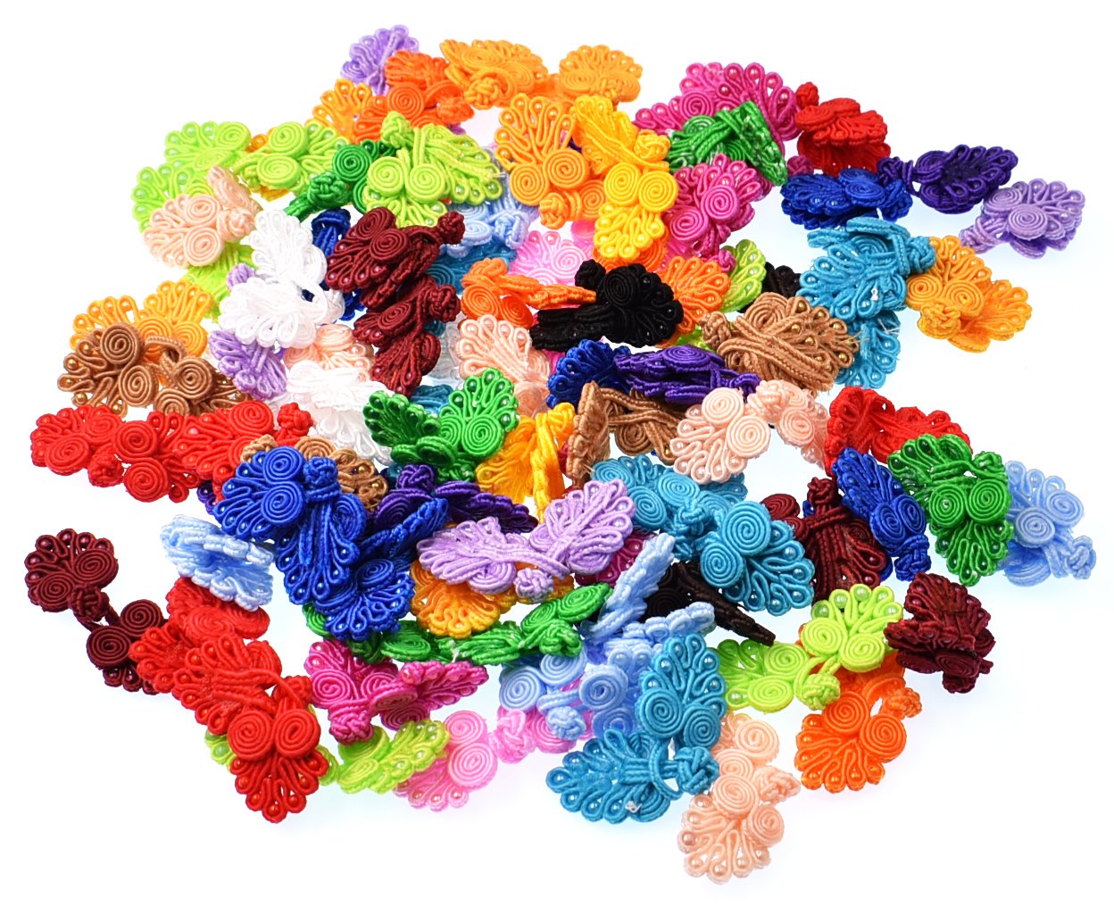 RayLineDo? Mixed 100pcs Traditional Chinese Knot Frog Buttons Closure Handmade Fabric Fasteners for DIY Sewing