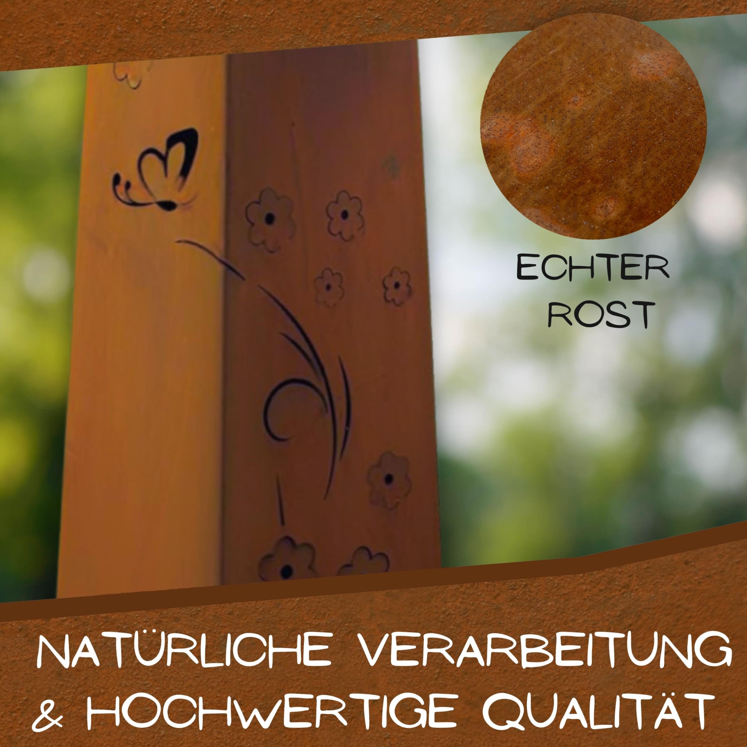 Columna de Flores Jardín, Rostsäule con Nombres, Patina Columna con Cuenco