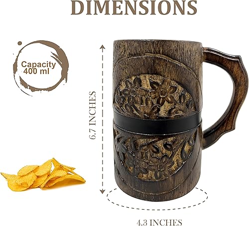 Miniatura 5 de Taza de cerveza de madera hecha a mano – Vaso de cerveza estilo rústico estilo barril vintage para cerveza, café, té, regalo único para hombres y