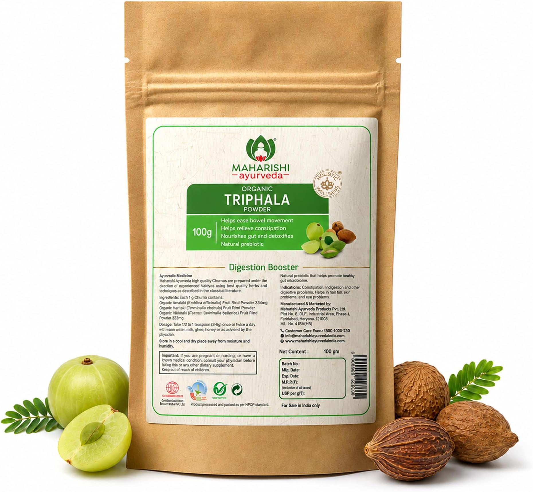 Maharishi Ayurveda Triphala Churna - Laxative with 100% Natural Herbs | Improves Bowel Movement | Relieves Constipation | Promotes Digestion & Gut Health - 100 gm (Pack of 1)