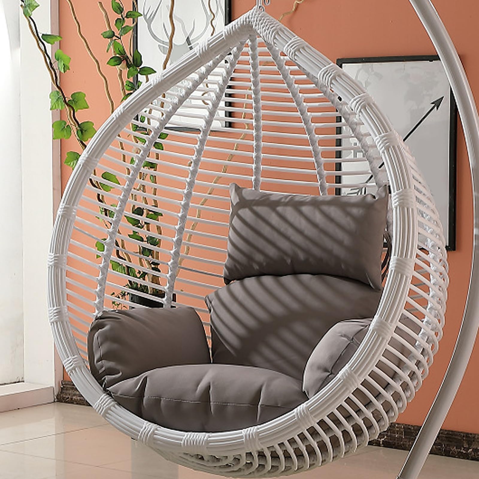 Hanging Egg Chair Cushion, Does Not Include Chairs, Soft Hanging Basket Chair Cushions, Removable Washable Thicken Egg Chair Cushion for Outside Patio Bedroom Garden and Balcony(Grey)