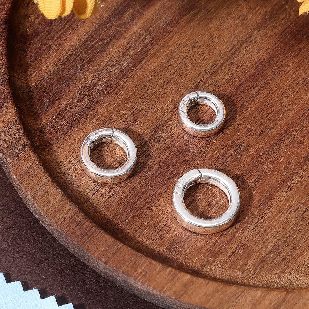 Beebeecraft 3 Pezzo 10/12/14mm 925 Anelli A Molla in Argento Sterling Piccoli Anelli Rotondi A Molla Clip Accorcia Collana Connettori di Rinforzo con Panno per Lucidare per La Creazione di Gioielli