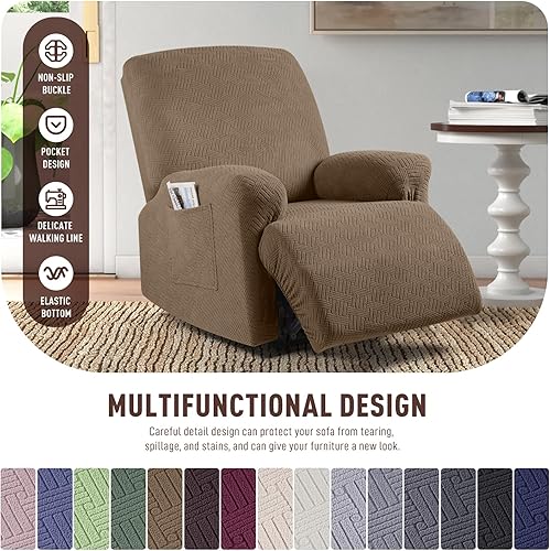 Vista 102 de KinCam Fundas para sillas reclinables, funda elástica y reclinable, fundas para sofá reclinable, fundas de sofá reclinable a rayas, fundas Gris