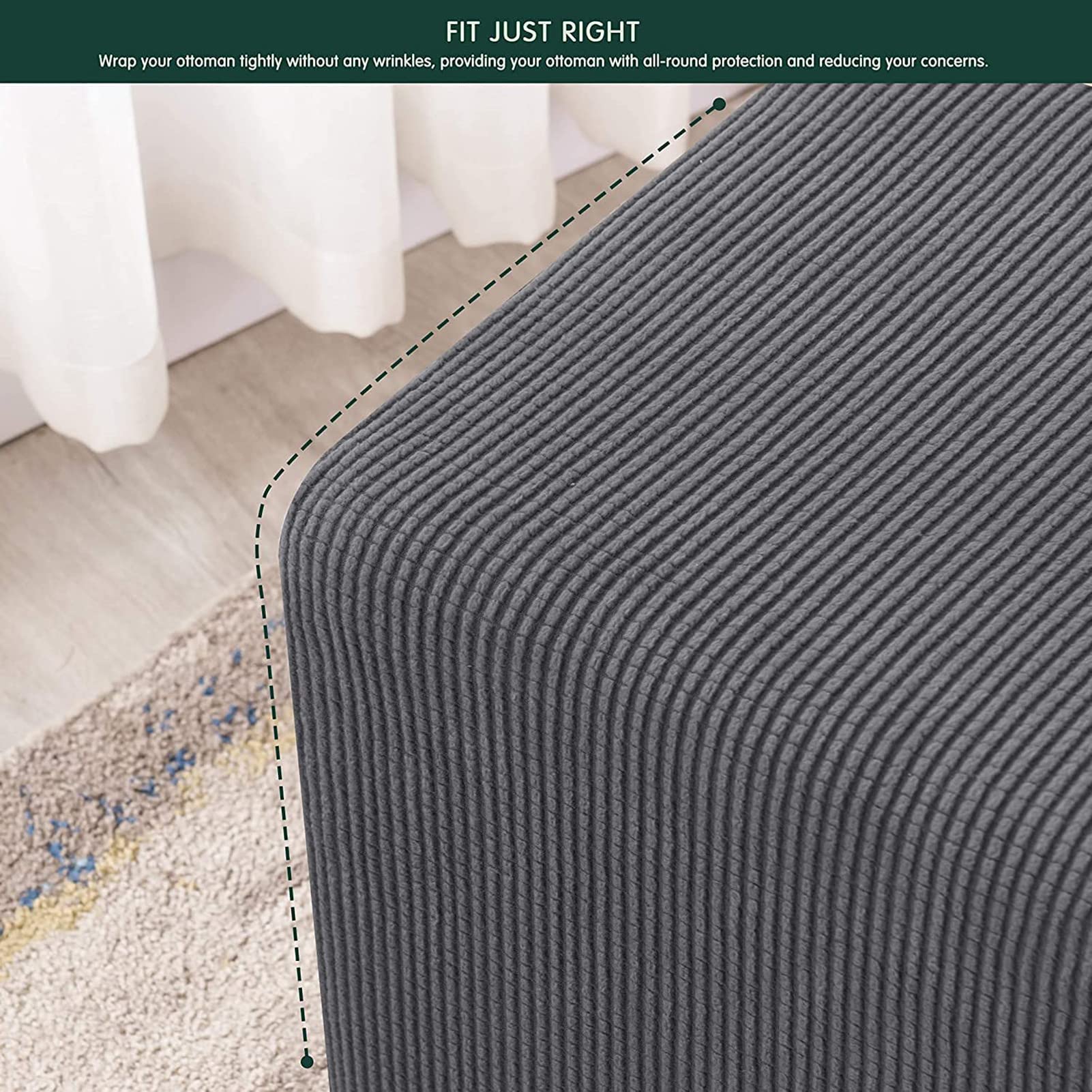 Fodera Elasticizzata Per Ottomana Rotonda Perfk: Protezione In Jacquard Spandex, Blu, Antiscivolo, Lavabile (48-55 Cm)