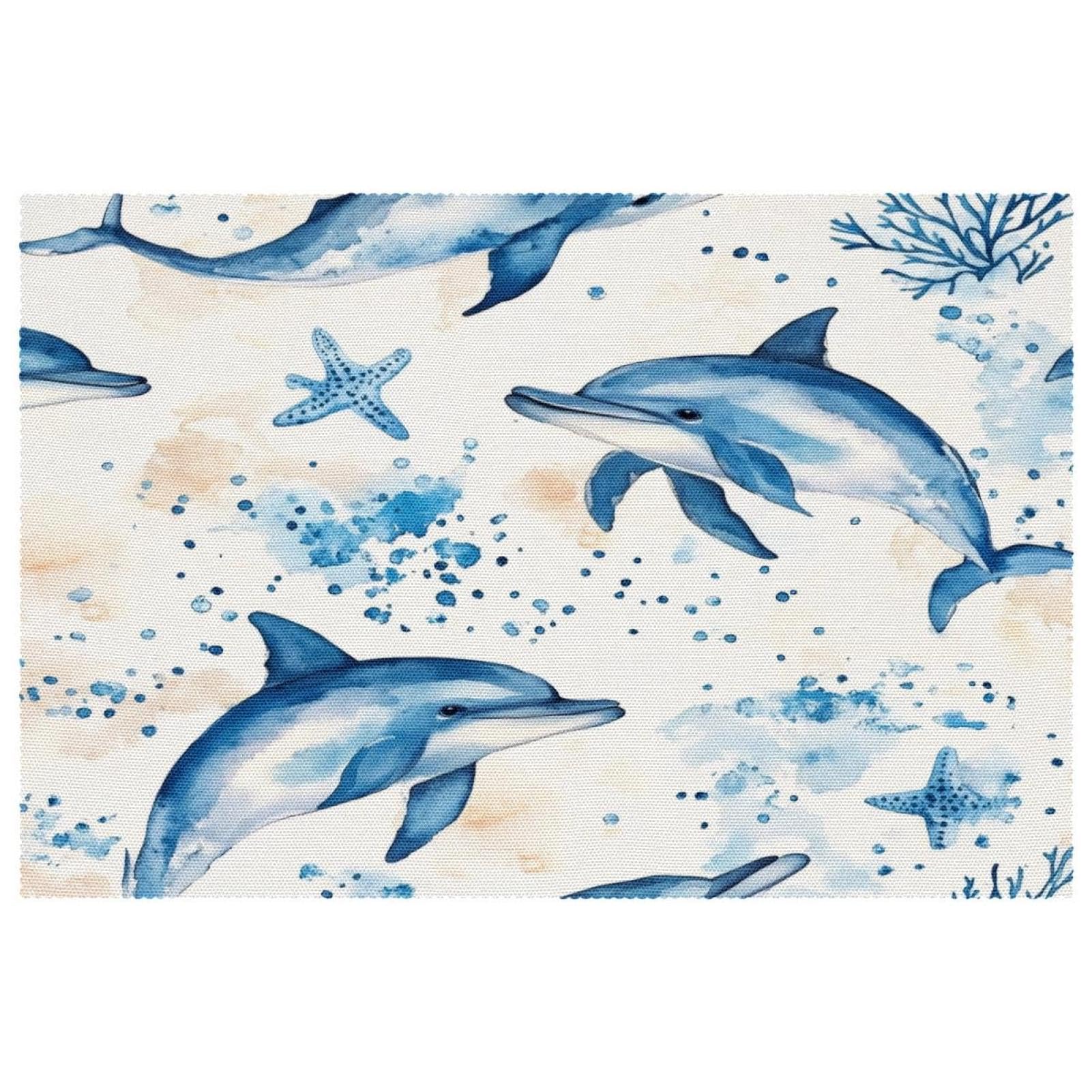 Lot de 6 sets de table antidérapants 30x45cm motif dauphins et étoiles de mer