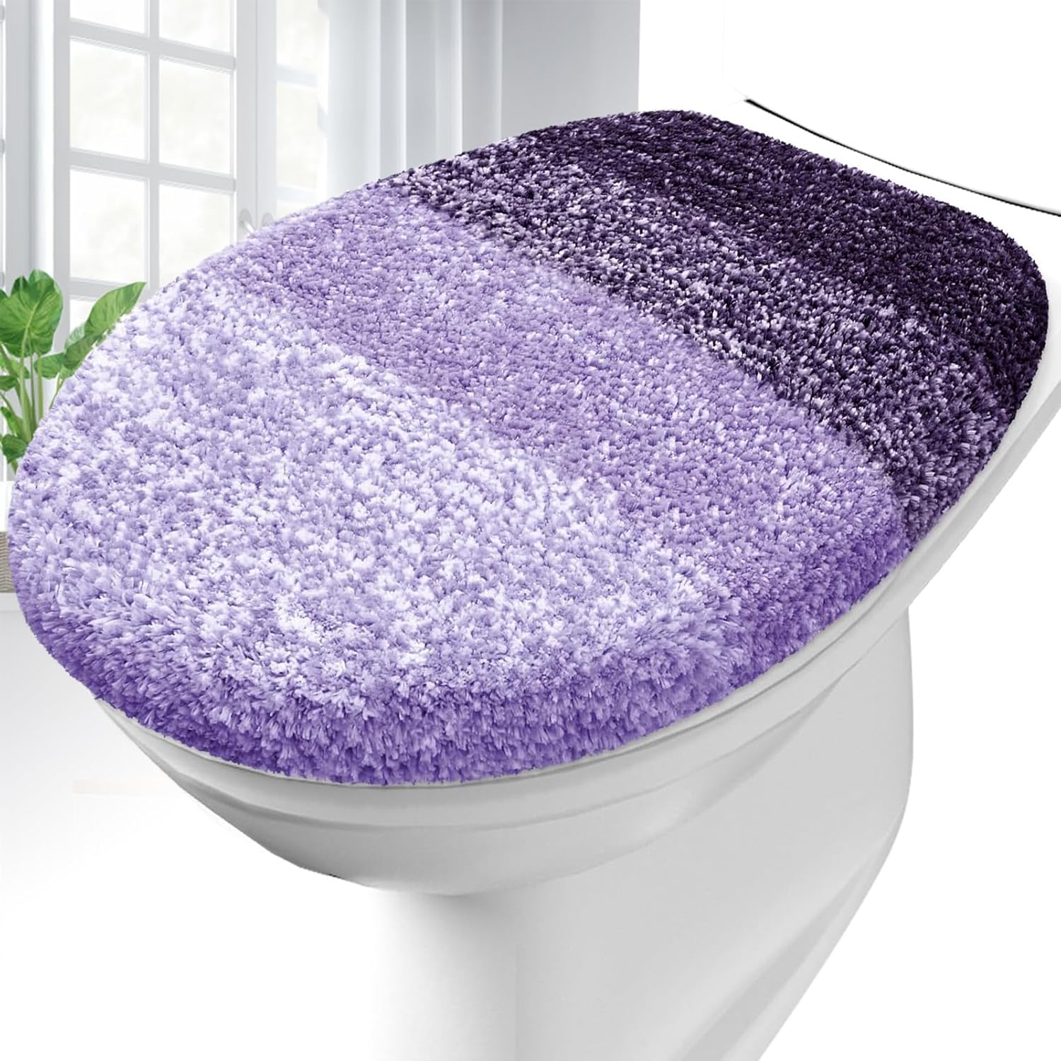 OLANLY Soft Microfiber Bathroom Toilet Lid Cover, Machine Washable Covers, 17.5x15, Stays in Place Rubber Backing, Fits Most Round, Elongated and Oblong Lids, Accessories Decor, Violet