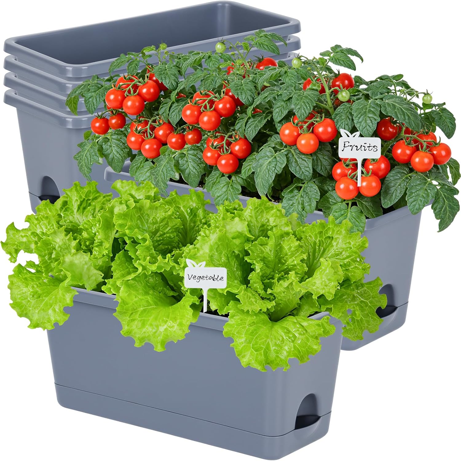 Oliz Window Box Planter 6 Packs, 13.8 Inches Rectangle Flower Pots with Drainage Holes & Trays, Pots for Vegetables, Herbs, Flowers, Garden Windowsill Balcony (Green)