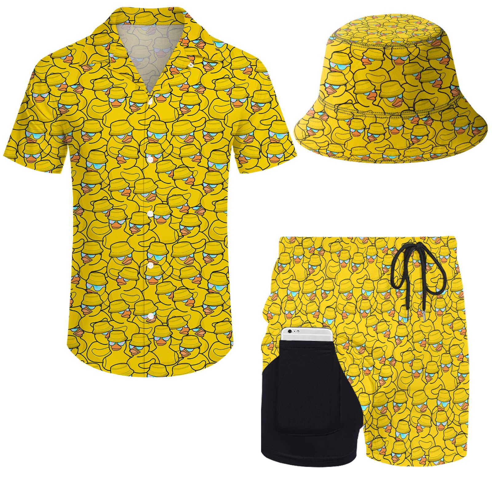 LKHVGY Men's 2 Piece Outfits Tropical Leaves Hawaiian Shirt and Shorts,Rubber Duck Sunglass