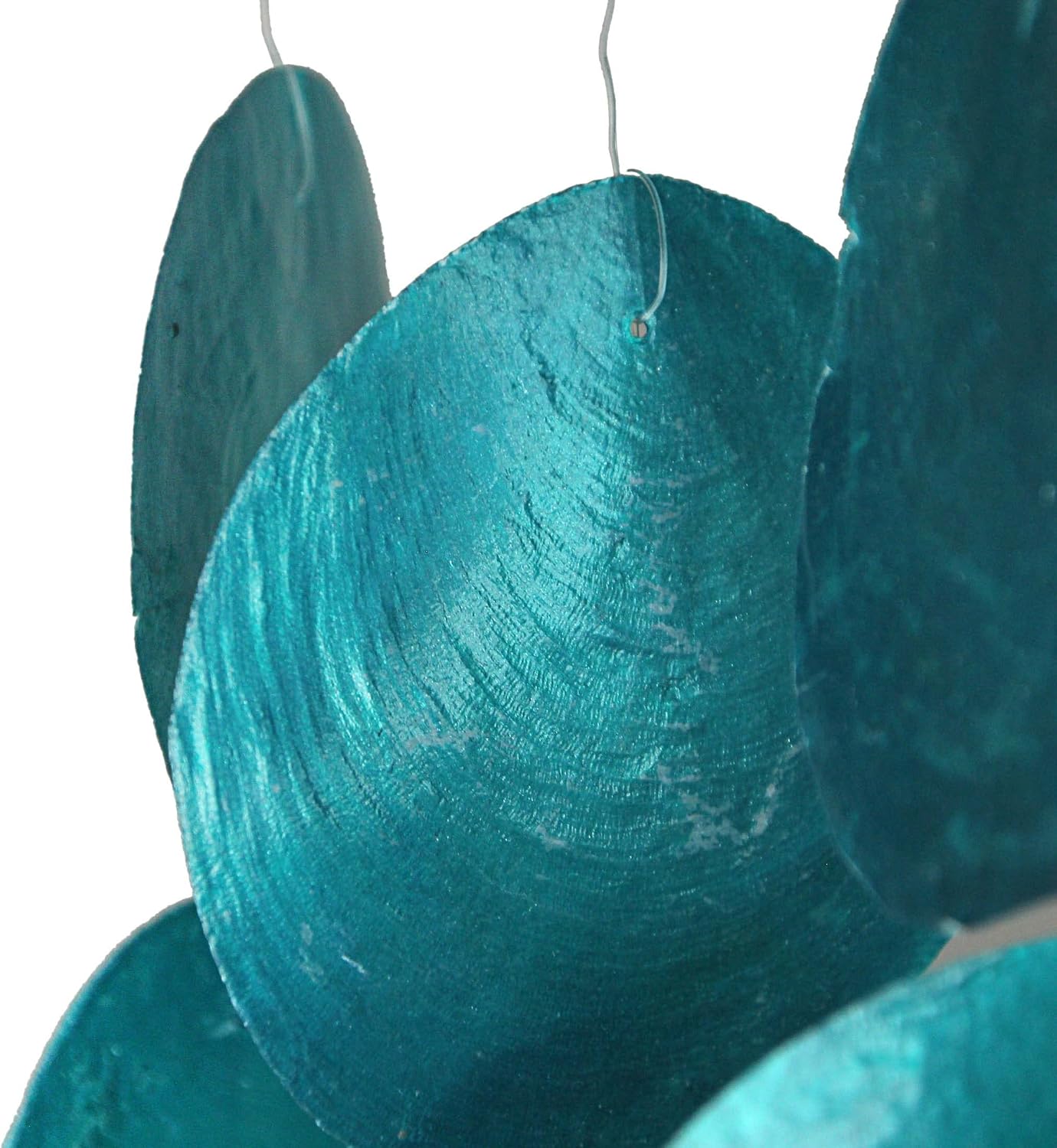 Driftwood and Turquoise Blue Capiz Shell Coastal Wind Chimes 22 Inch