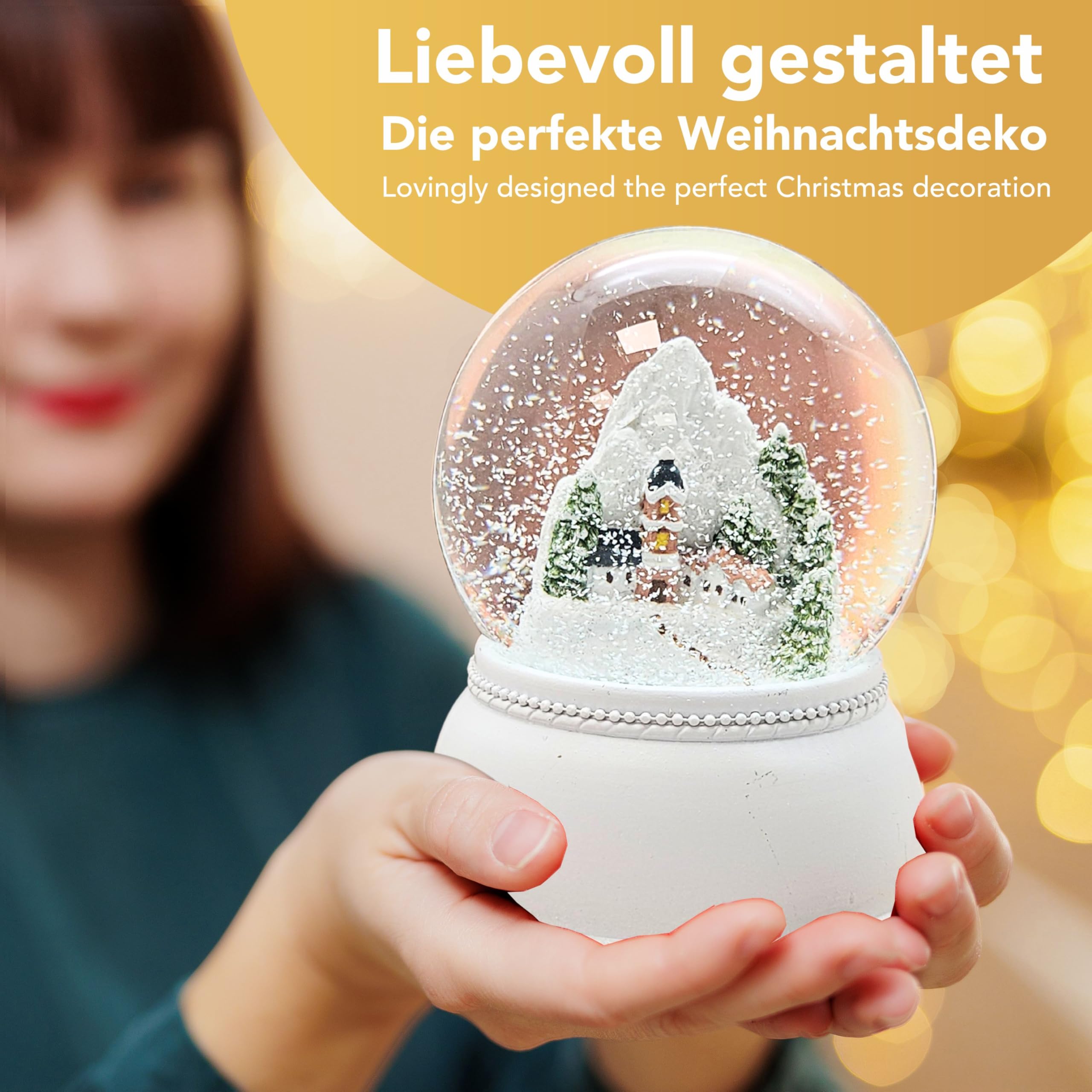 Schneekugel Weihnachten | Bergdorf im Schnee | Sockel weiß Nostalgie | Höhe: 13cm Breite 10 cm | 20252 (Bergdorf weiß Nostalgie)