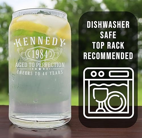 Miniatura 3 de Personalized Vintage 40th Etched 16oz Can Drinking Jar Glass Cup – Customized 1984 Happy 40th Birthday for Him Her Men Women, Custom Cheers Turning