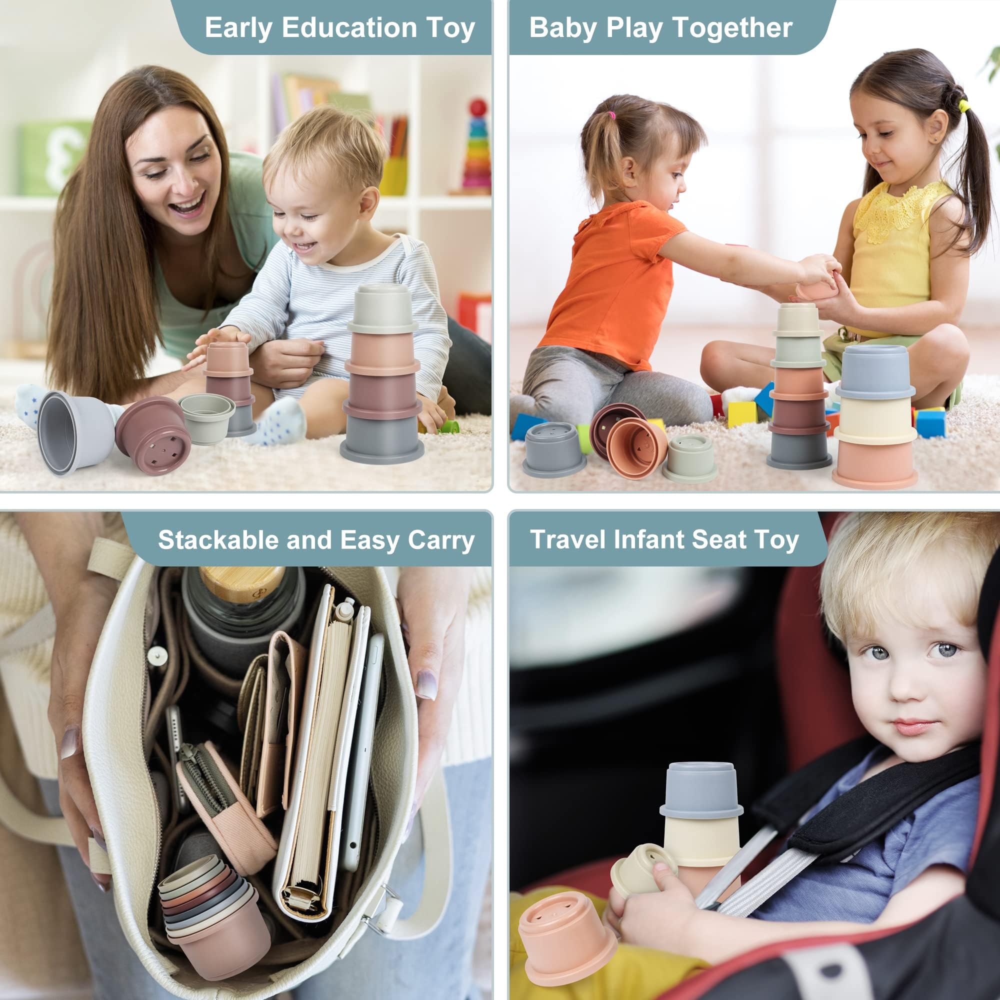 Vasos apilables para bebés, juguete de baño Montessori para niños pequeños de 1 a 3 años, 8 vasos apilables con números para bebés de 6 a 12 meses, baño educativo temprano al aire libre, regalo 5