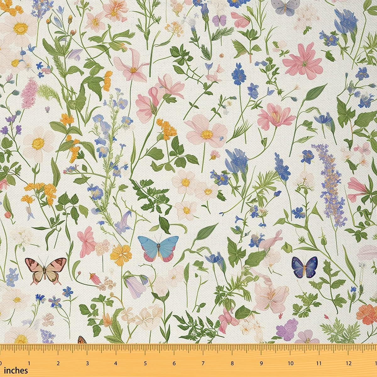 Feelyou Flower Floral Blossom Fabric by The Yard 3 Yards Butterfly Decorative Waterproof Outdoor Fabric Garden Plants Design Upholstery Fabric for Chairs Natural Theme DIY Reupholstery Fabric