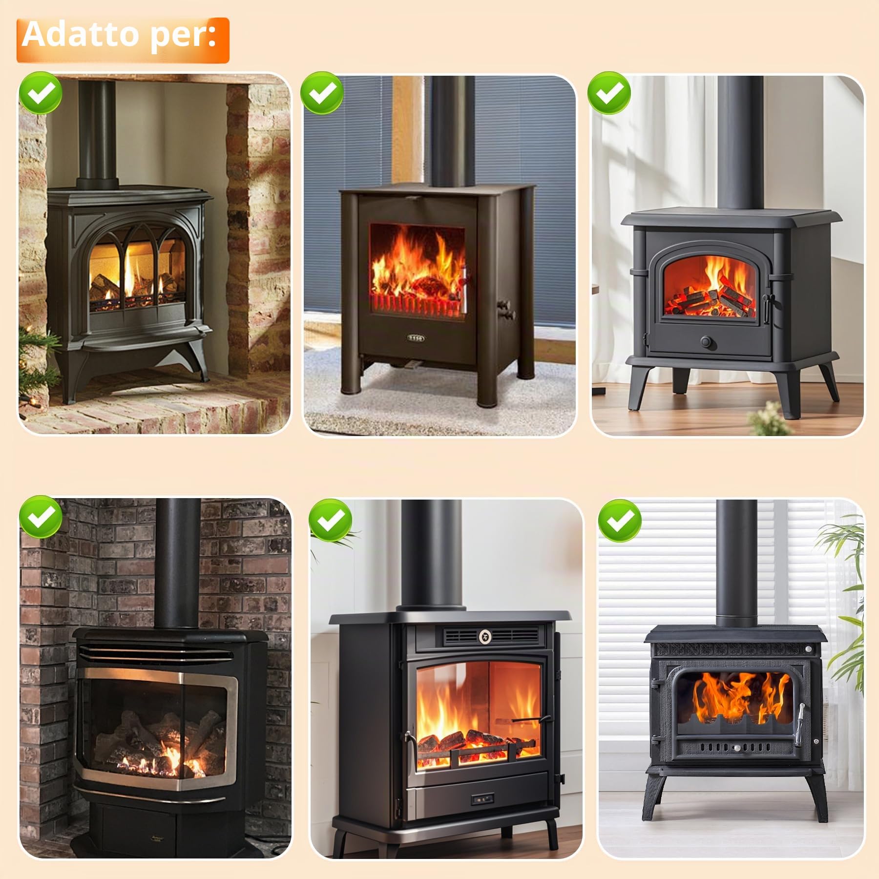 Tomersun Ventilatore da forno a 8 fogli, con termometro, funzionamento silenzioso, per stufa a legno/camino | Efficienza energetica e facile da usare