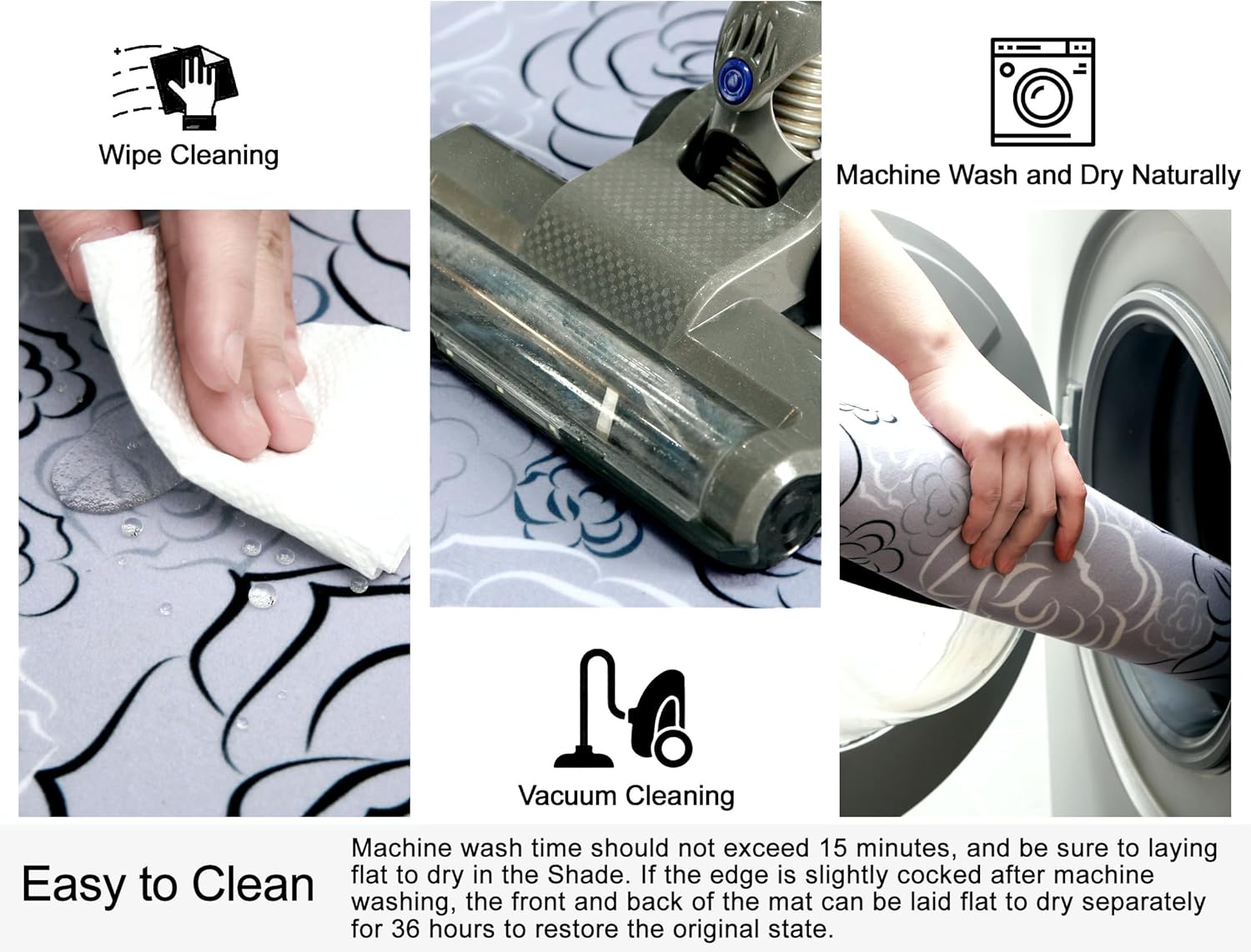 1/10 Inch Ultra Thin 24"×35" Large Front Door Mat Indoor Entrance Inside Non Slip, Waterproof Rubber Kitchen Mat and Interior Home Washable Door Mat, Rose Grey