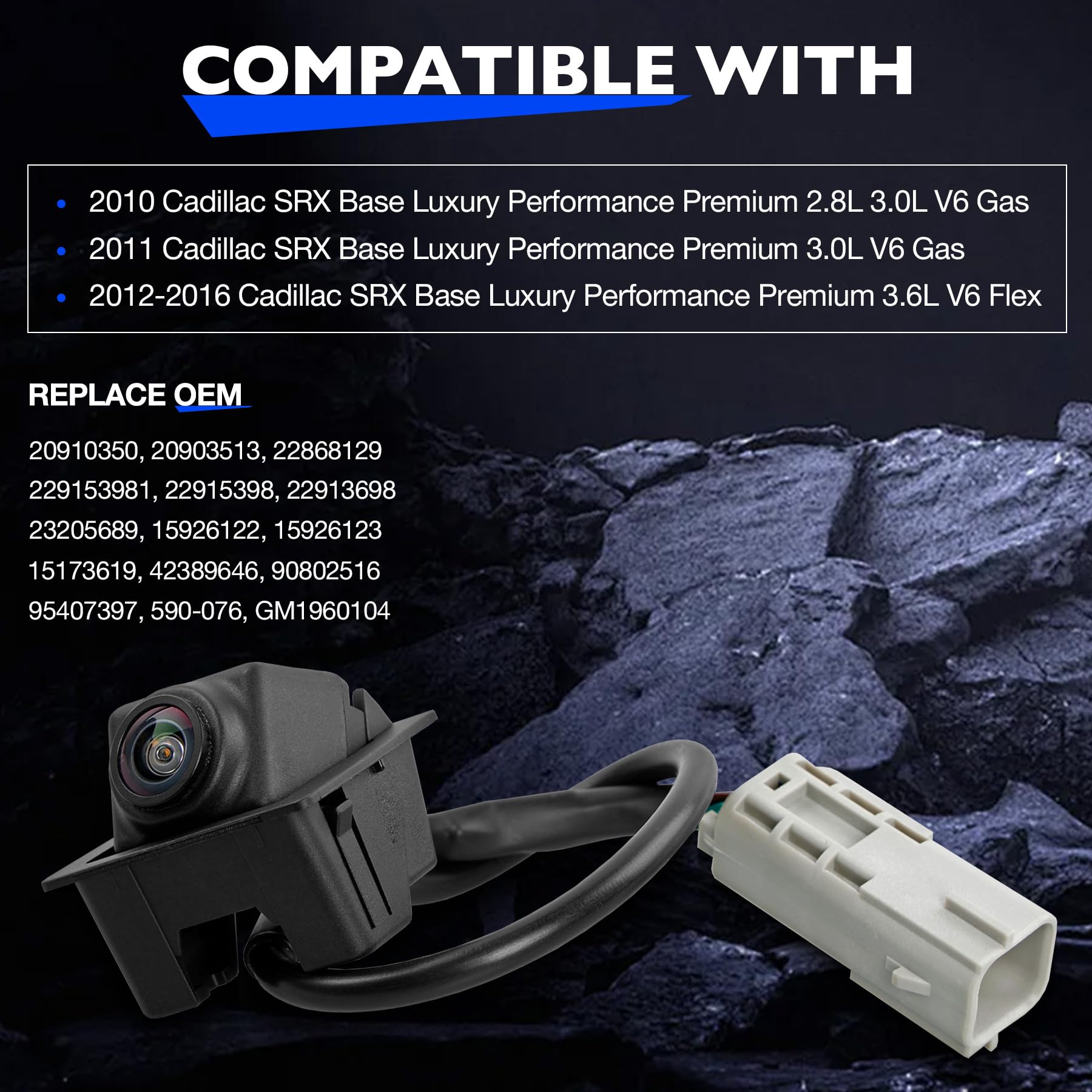 Backup Camera, Compatible with 2010-16 Cadillac SRX - Reverse Safety Assist Reversing Parking Cameras - Replace 23205689 15926122 590-076 GM1960104 Rear View Back Up Camera