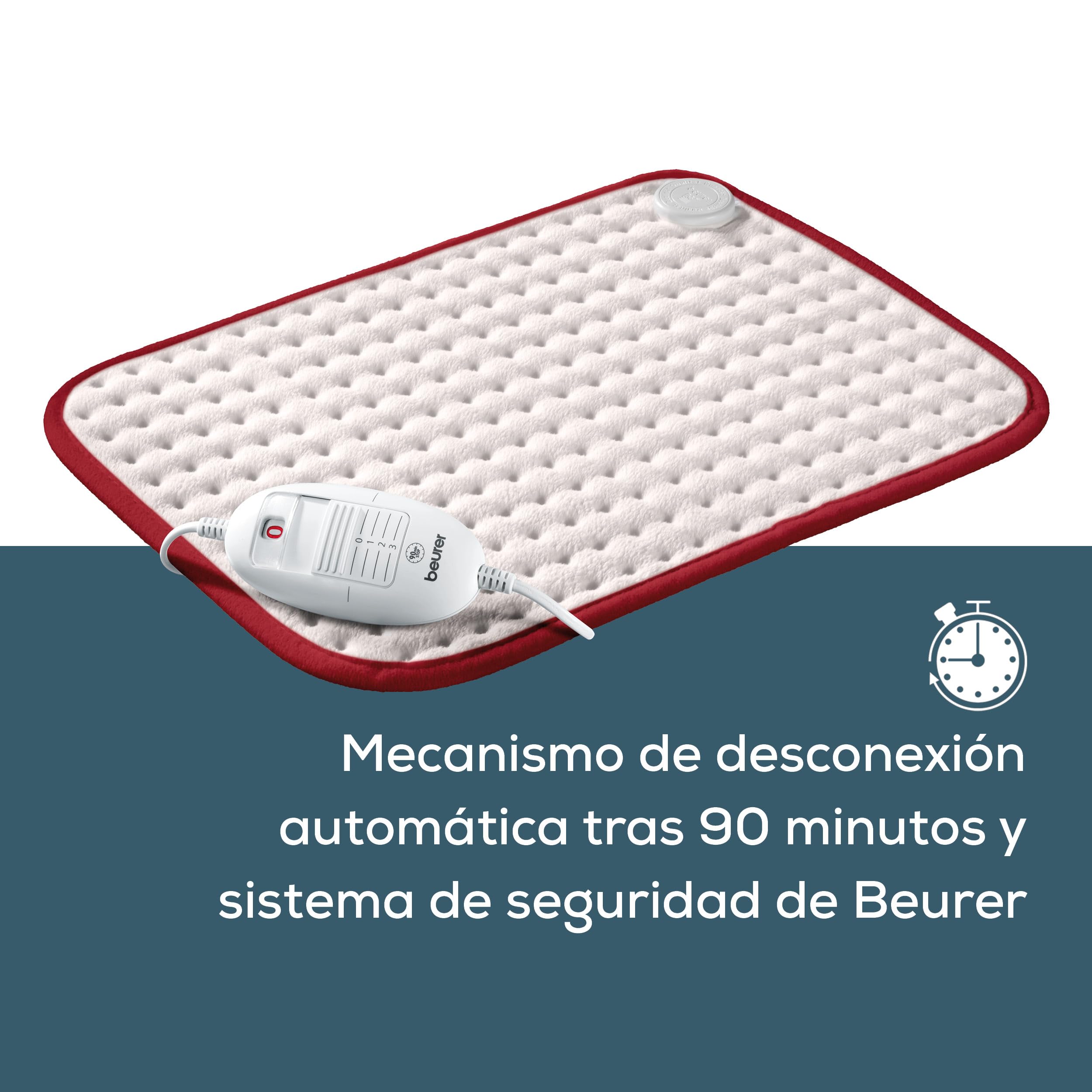 Beurer HK Comfort Almohadilla eléctrica, esterilla térmica con calentamiento ultrarápido y apagado automático 90 minutos, 3 niveles, display iluminado, 44 x 33 cm