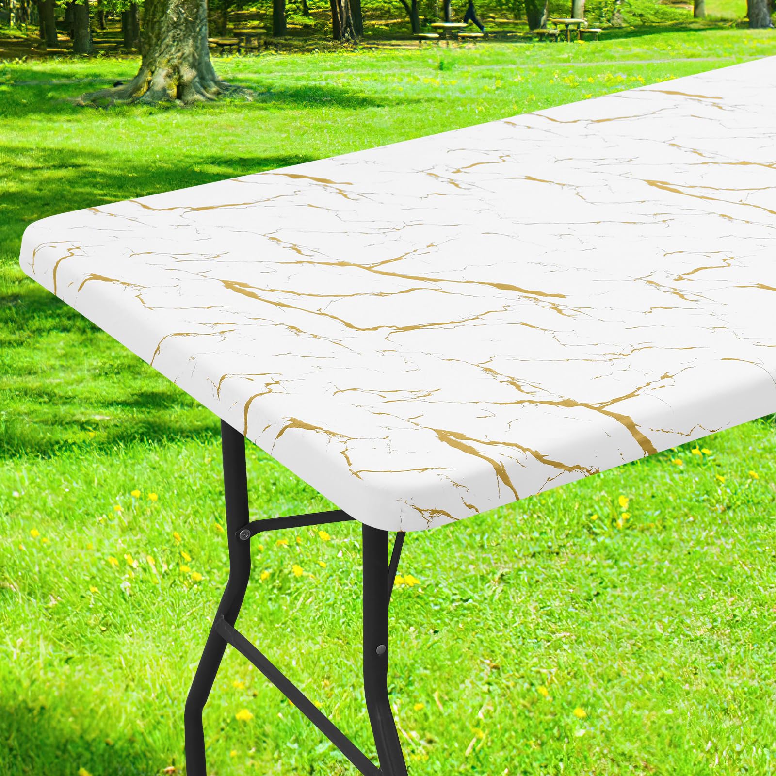 Photo 1 of Smiry Rectangle Table Cloth, Waterproof Plastic Table Cover for 5FT Tables