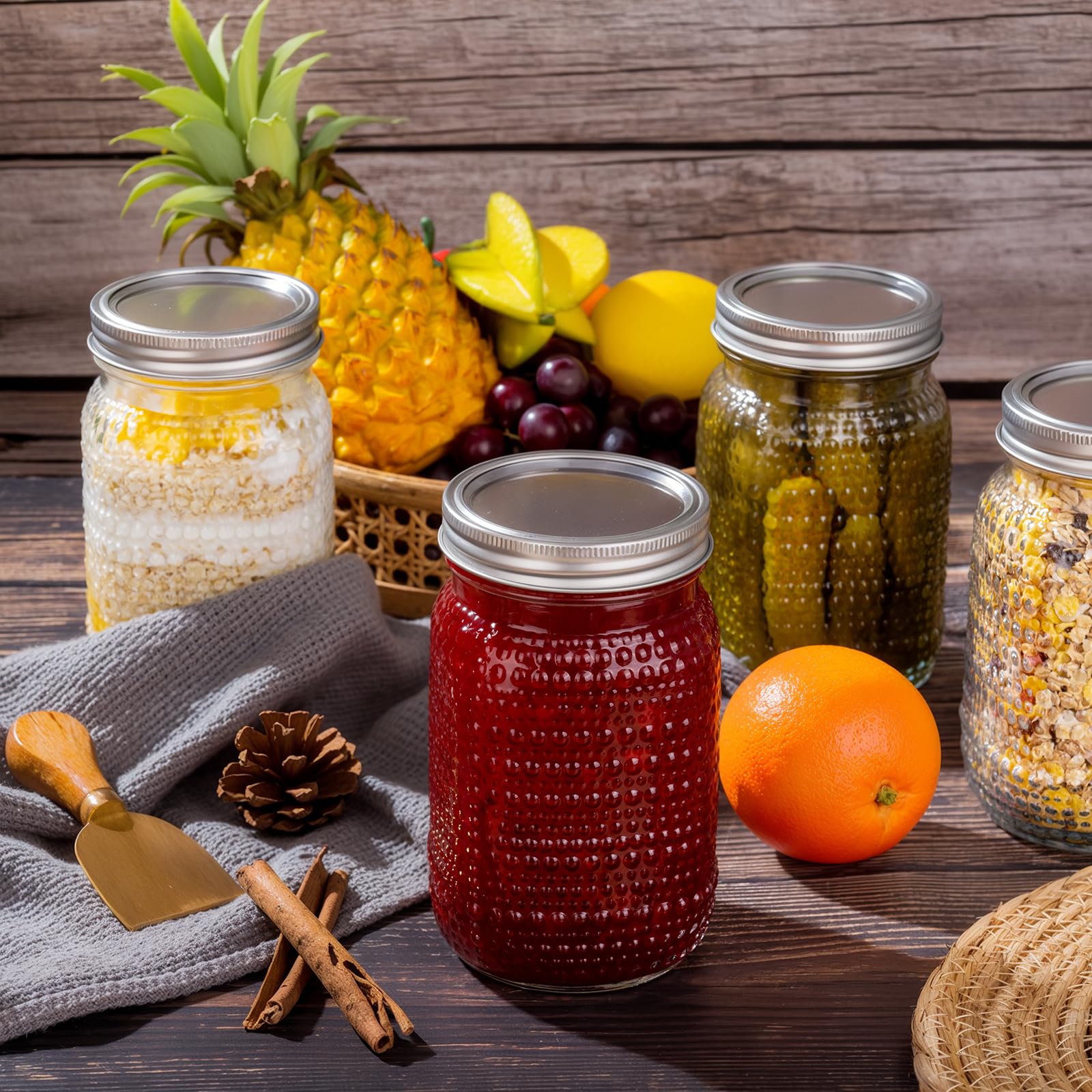 MirthMood - Tarros Mason de boca ancha de 32 onzas, paquete de 4 tarros de vidrio con tapas herméticas, tarros de cuarto de galón de boca ancha para conservar, preparación de comidas, avena nocturna