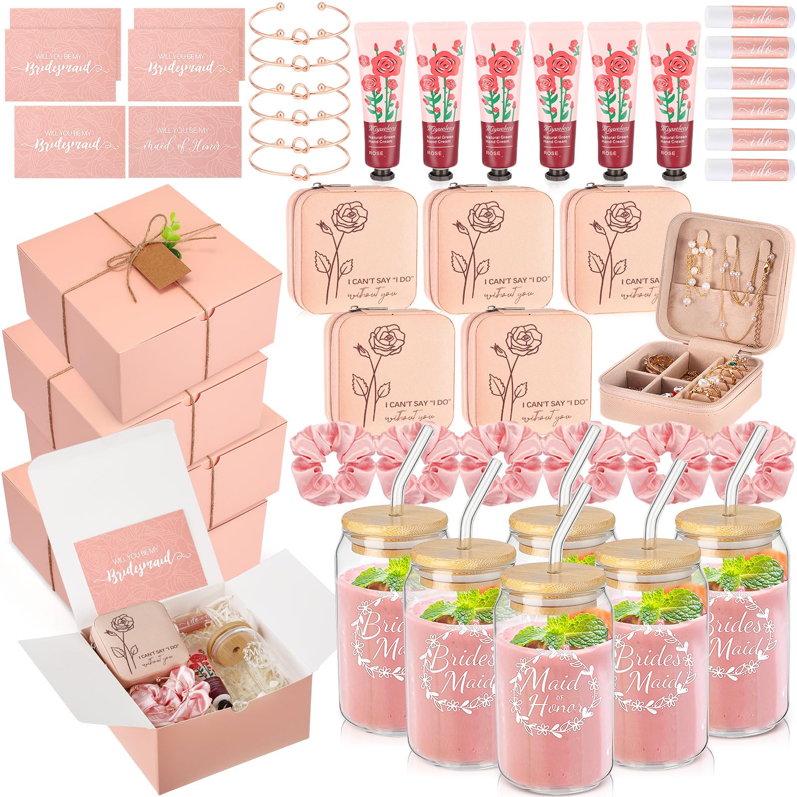 Teenyyou 60 Pcs Bridesmaid Proposal Gift Box Set for Wedding Party,Pink — image 1