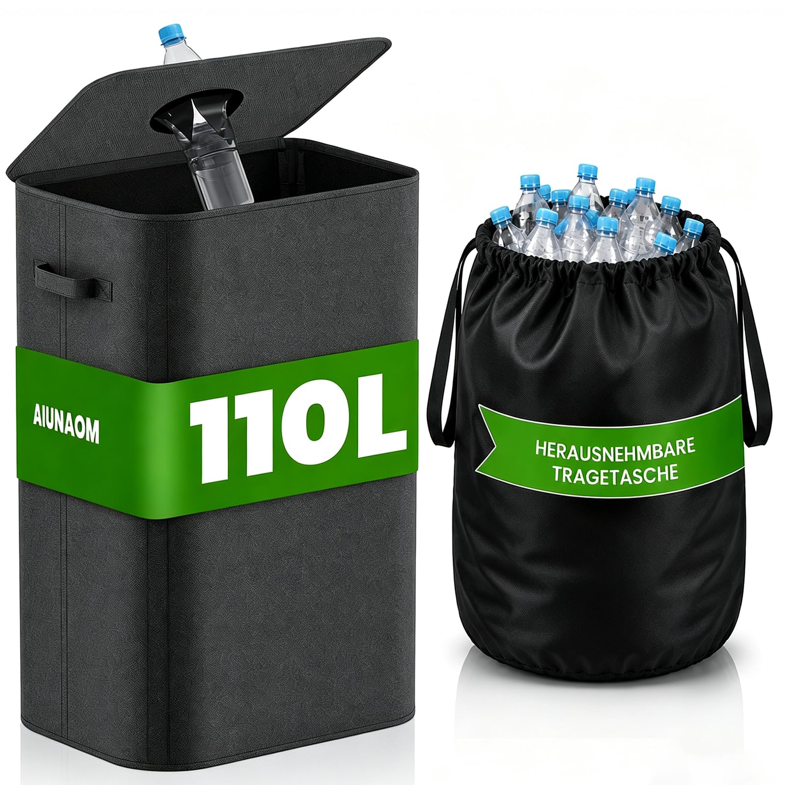 AIUNAOM 110L Duży kosz na śmieci do kuchni,Pojemnik na butelki z workiem do recyklingu,Butelki z kaucją do odpadów nadających się recyklingu i szkła,Butelek,Pojemnik na Odpady domu,biura