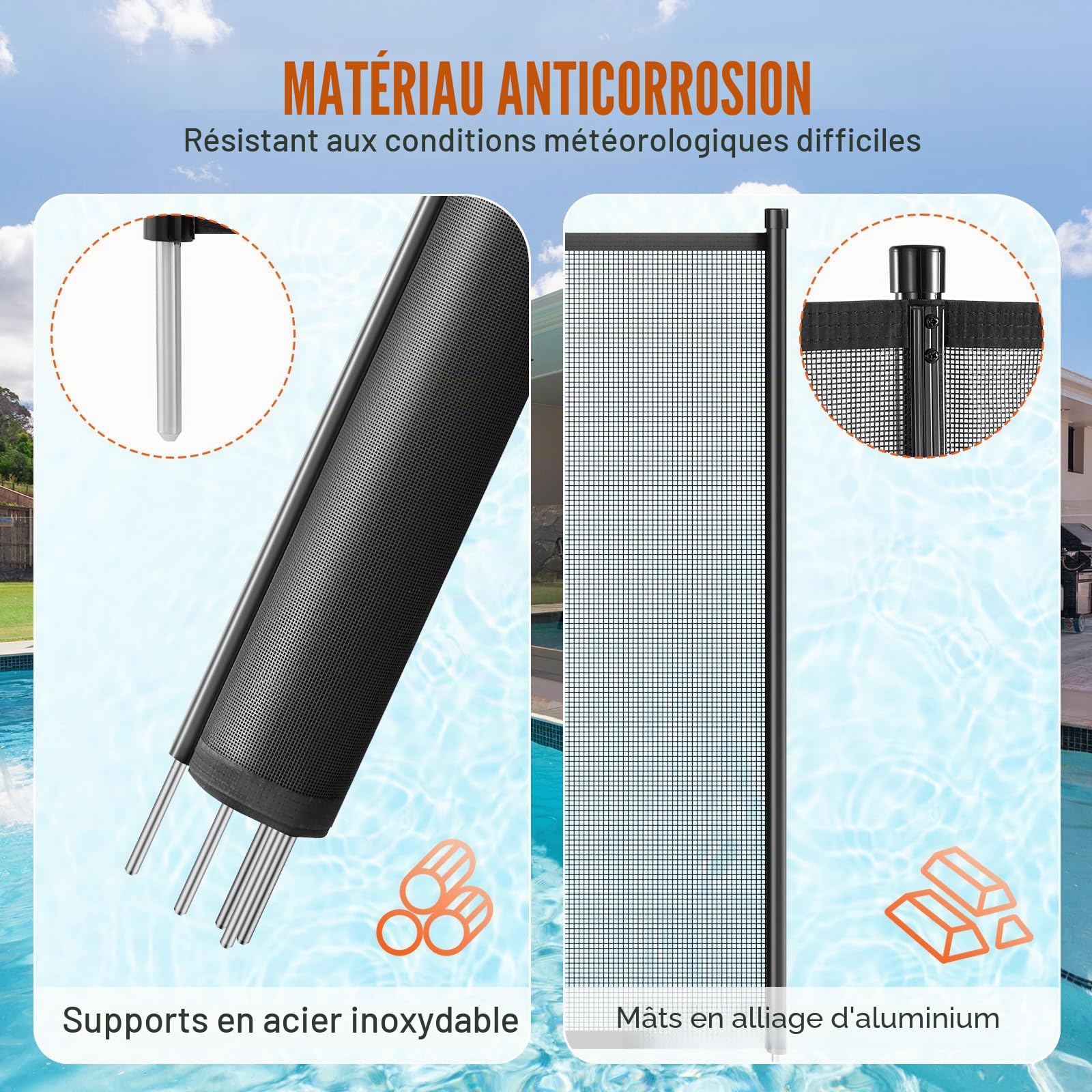 VEVOR Clôture de Piscine, Barrière de Piscine Creusée 1,21x29,26 m Clôture Amovible de Sécurité Pliable Tige en Aluminium Tissu Maille PVC Teslin 340 g/m² pour Protection Enfants Animaux Domestiques