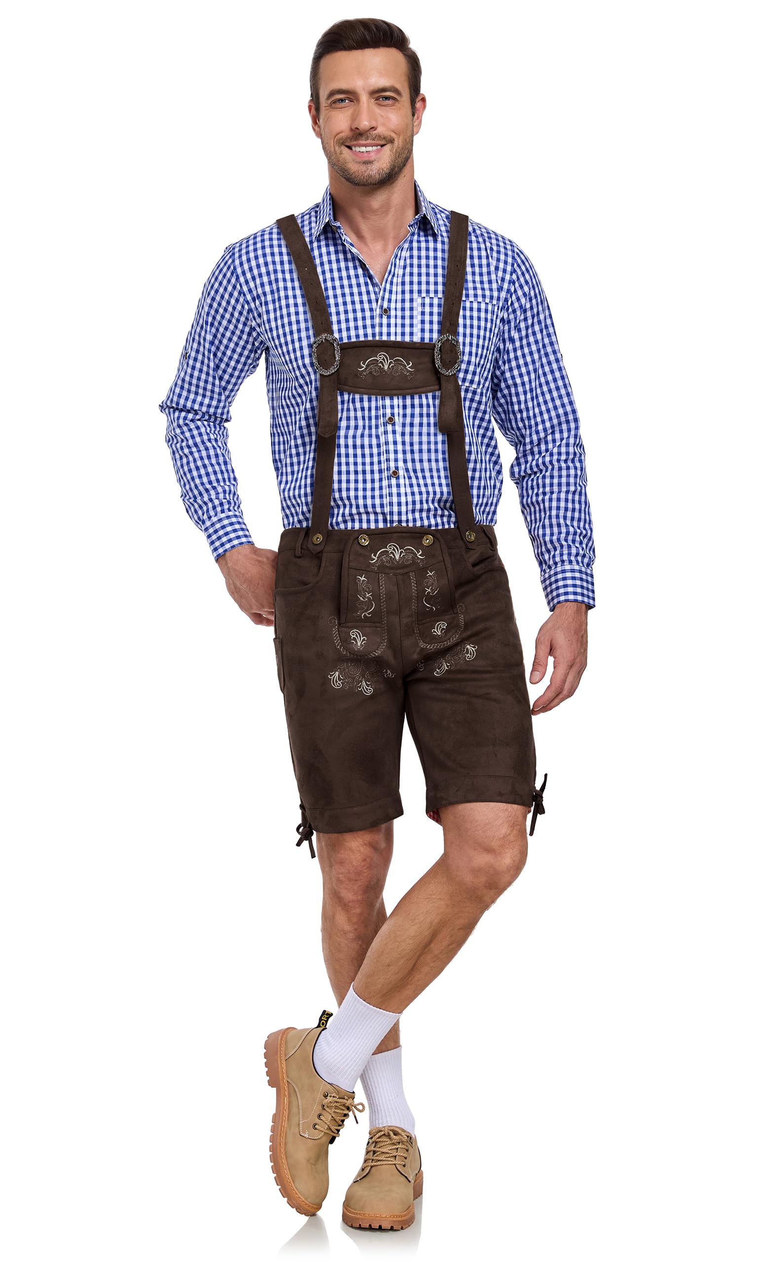AMZHOTER Lederhosen Oktoberfest Uomo Lederhosen Vestito Tirolese Costume Pantaloni Oktoberfest Bavarese Costume Uomo