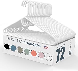 Neaties Heavy Duty Clothes Hangers 50+ Pack (72 Count) – Made in The USA – 8lb Capacity Plastic Hangers for Adult Clothing – Durable for Pants, Coats, Jackets, or Jeans – White