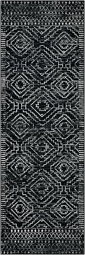 Miniatura 8 de Wonnitar Alfombra de pasillo de cocina lavable de 2 x 6, tapete marroquí negro para pasillo, antideslizante, bohemio, suave, tapete geométrico para