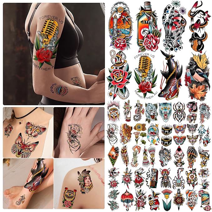 🔥77 Vintage Temporary Tattoos! Old School, Floral, Animals & More! Arm Tattoos for Women & Men
